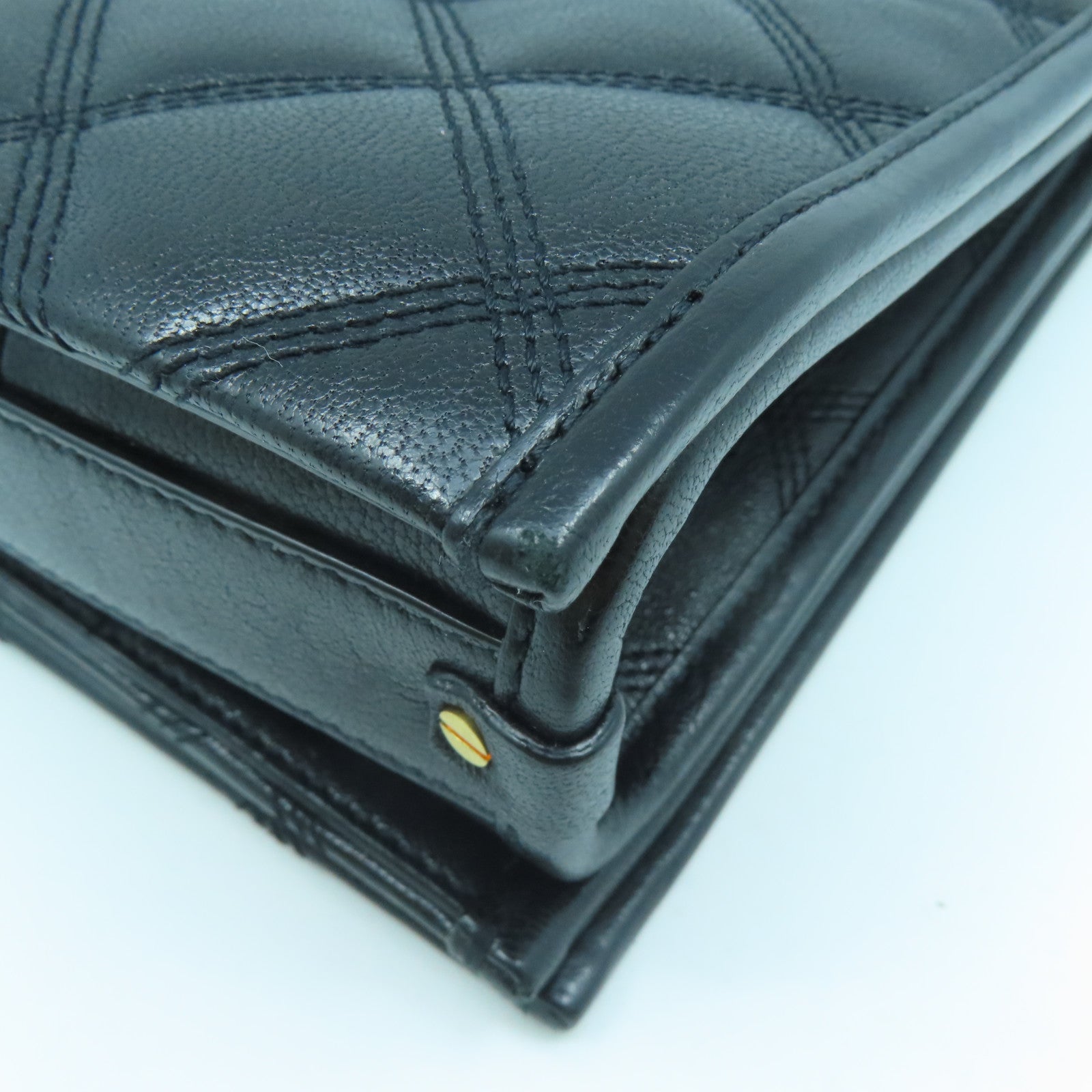 SAINT LAURENT Leather Shoulder Bag Gold Buckle Black