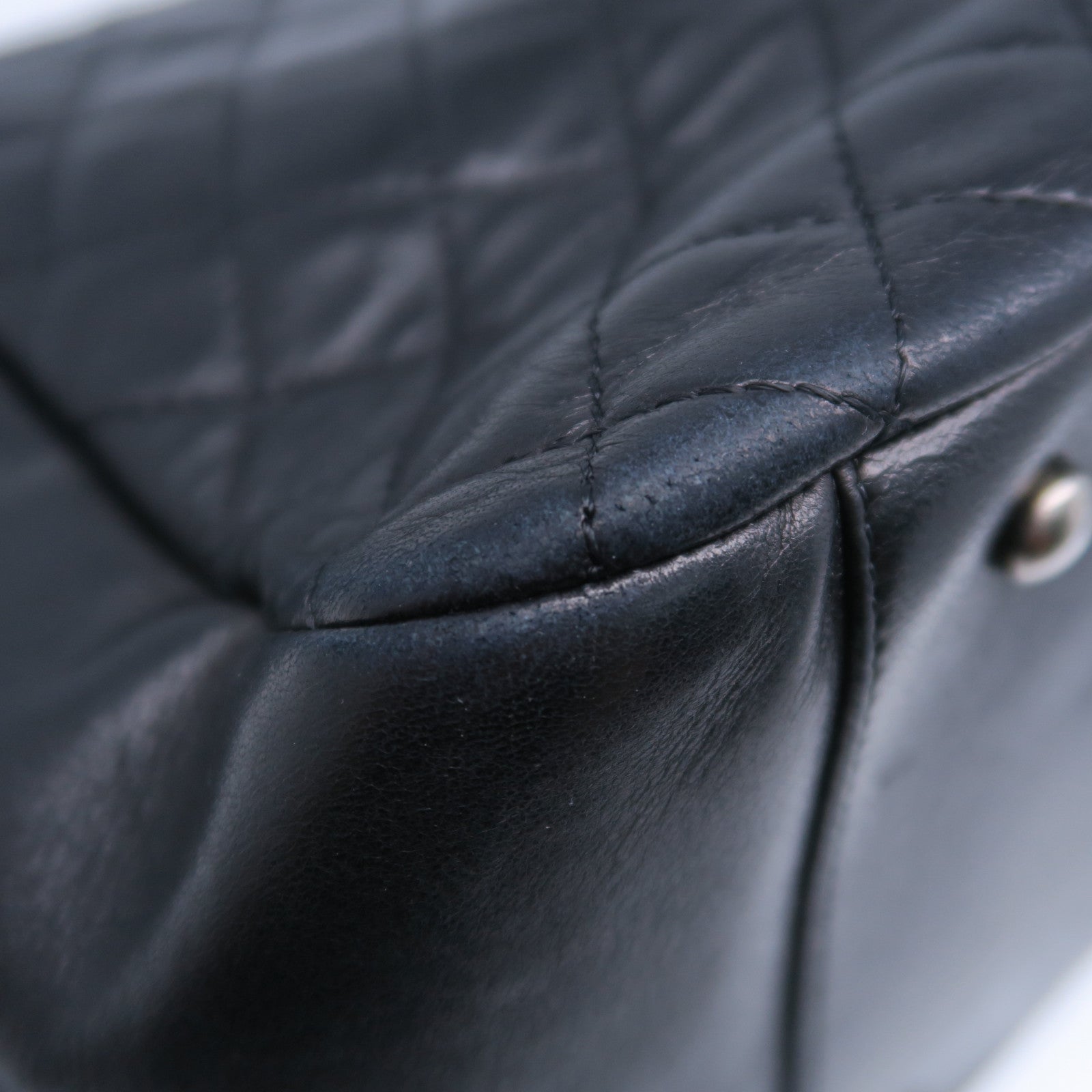 CHANEL 菱格羊皮皮革Chain Shoulder Bag銀扣肩背袋黑色