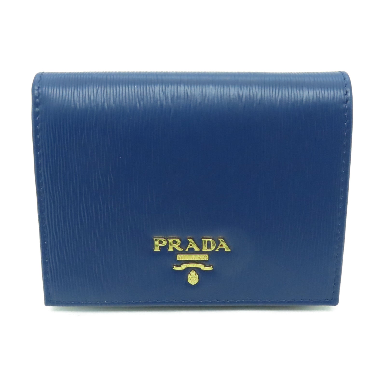 PRADA 牛皮皮革Wallet金扣錢包藍色