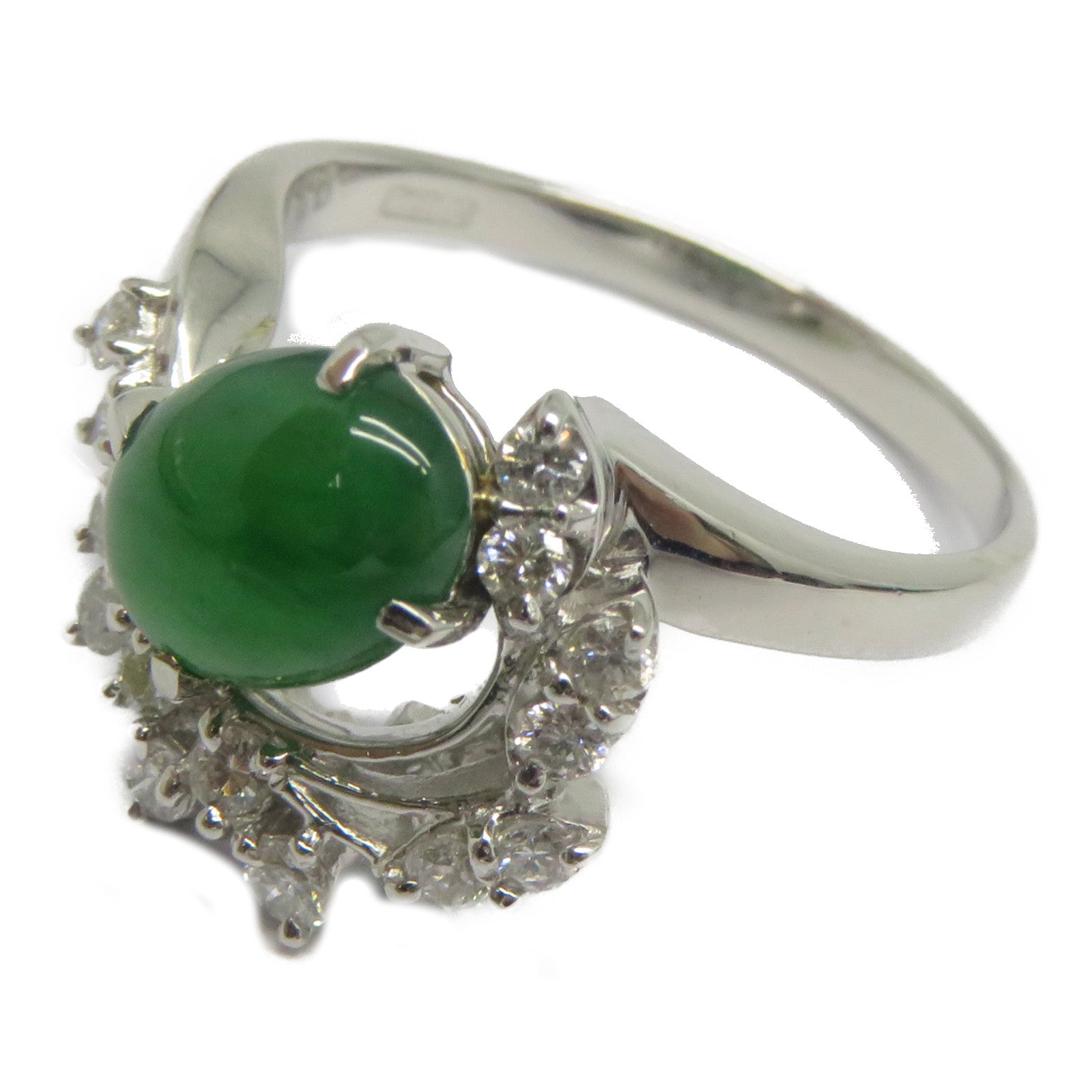 JEWELRY PT900鉑金Jade Diamond Ring 1.402ct翡翠/0.30ct鑽石戒指US#6.25