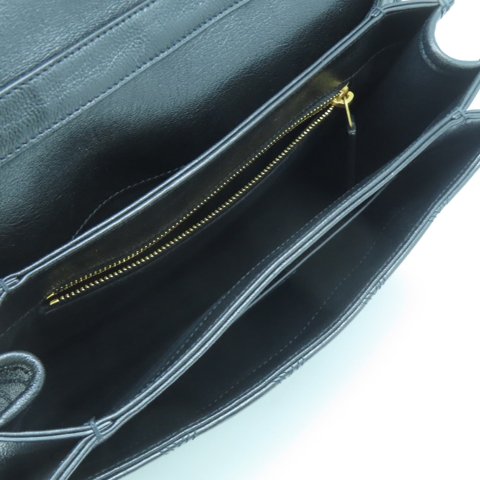 SAINT LAURENT Leather Shoulder Bag Gold Buckle Black
