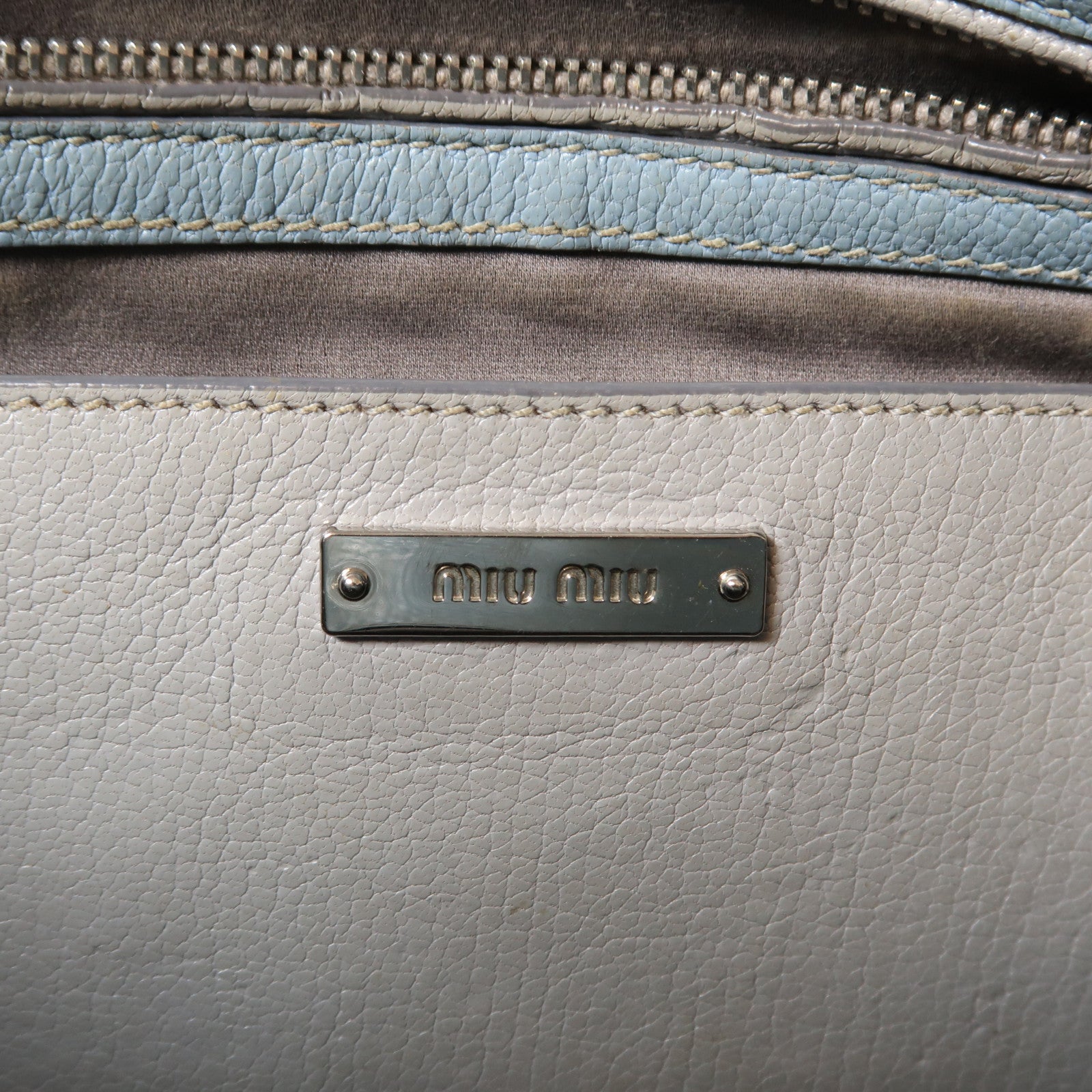 Miu Miu Chevre皮革2 Way Shoulder Bag銀扣手挽肩背兩用袋灰色/藍色