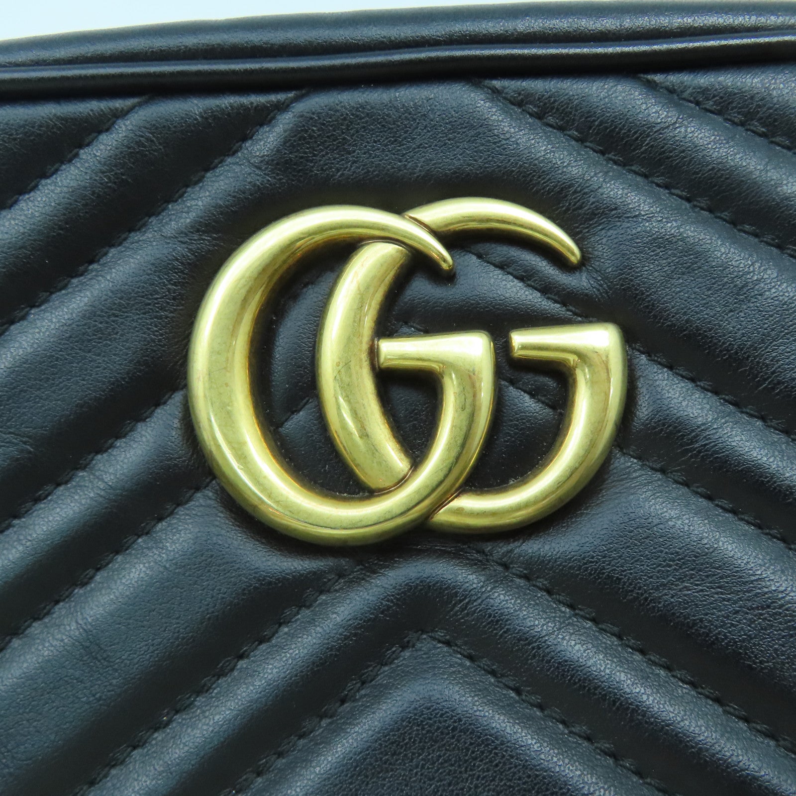 GUCCI Calfskin Leather GG Marmont Gold Buckle Shoulder Bag Black