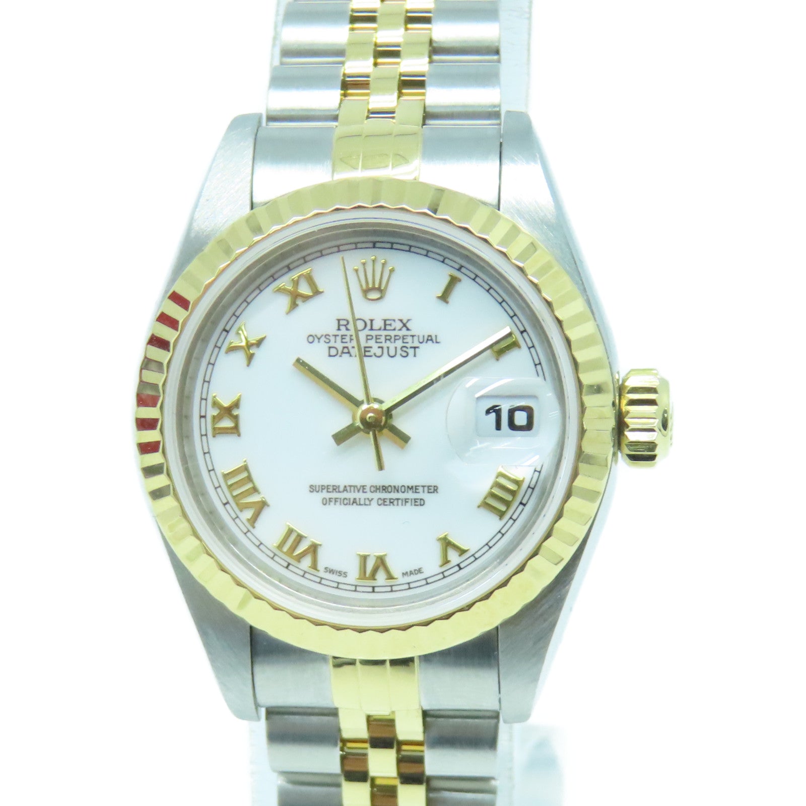 ROLEX Datejust 18K Yellow Gold/Stainless Steel Watch Automatic Movement White