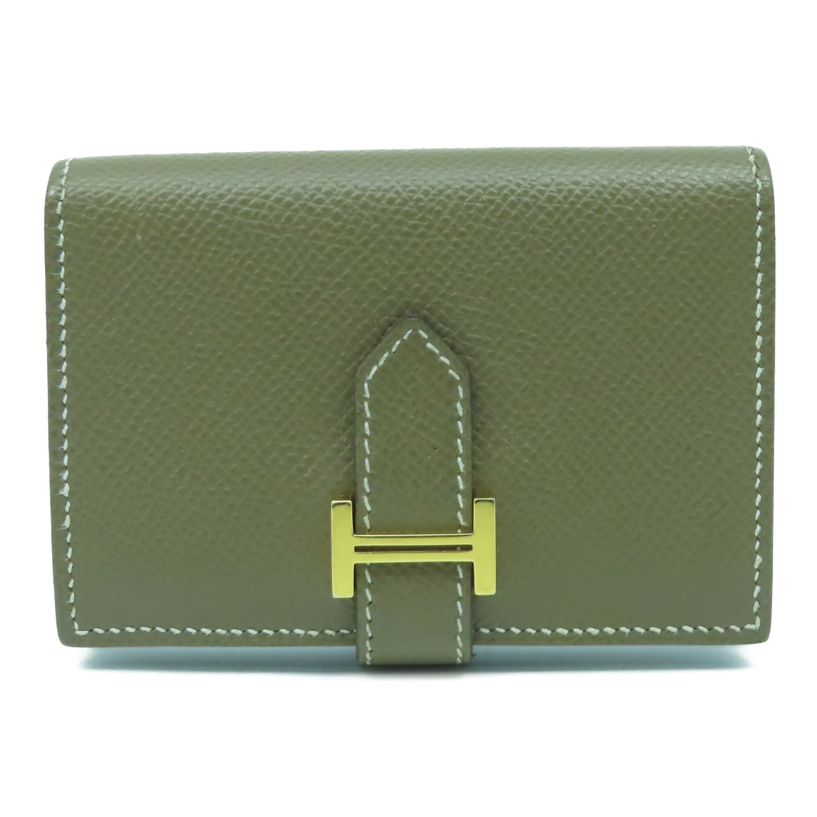 HERMES Epsom皮革Bearn Card Case金扣卡片套Etoupe大象灰色