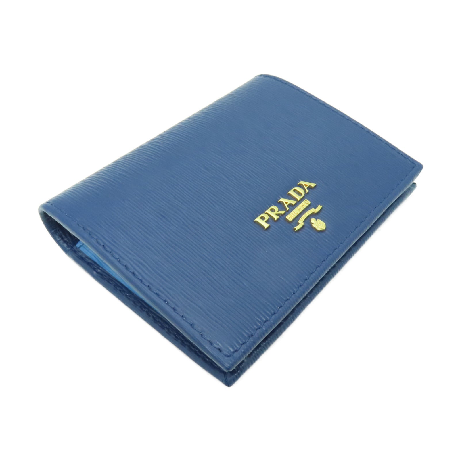 PRADA 牛皮皮革Wallet金扣錢包藍色