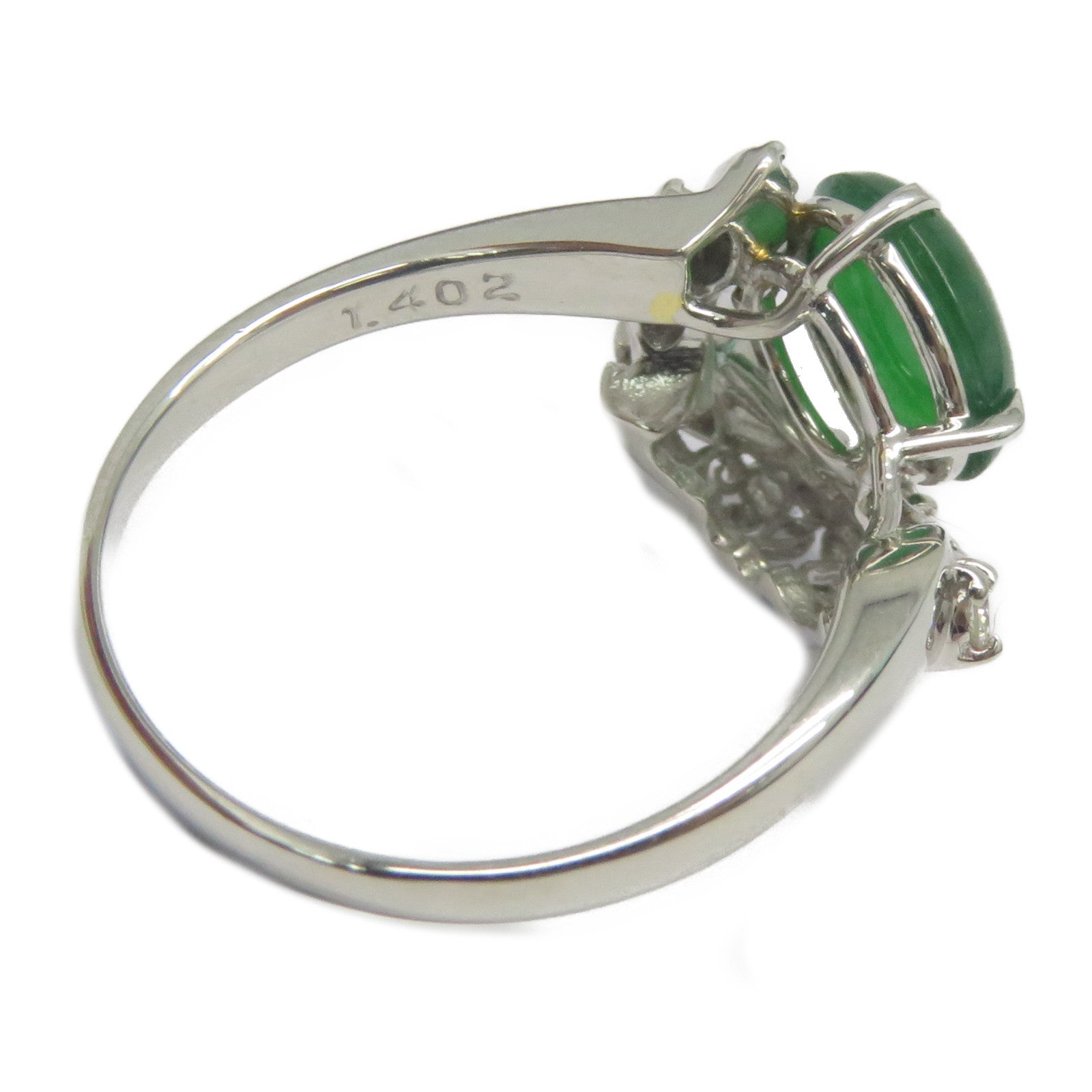 JEWELRY PT900鉑金Jade Diamond Ring 1.402ct翡翠/0.30ct鑽石戒指US#6.25