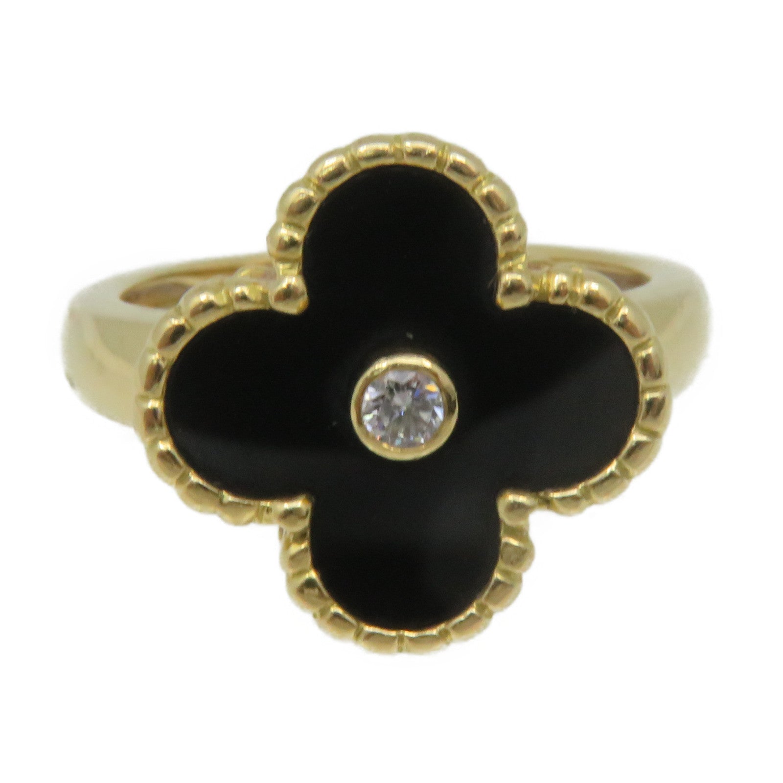 Van Cleef & Arpels 18K黃金/瑪瑙Vintage Alhambra Ring戒指#52/US#5.75