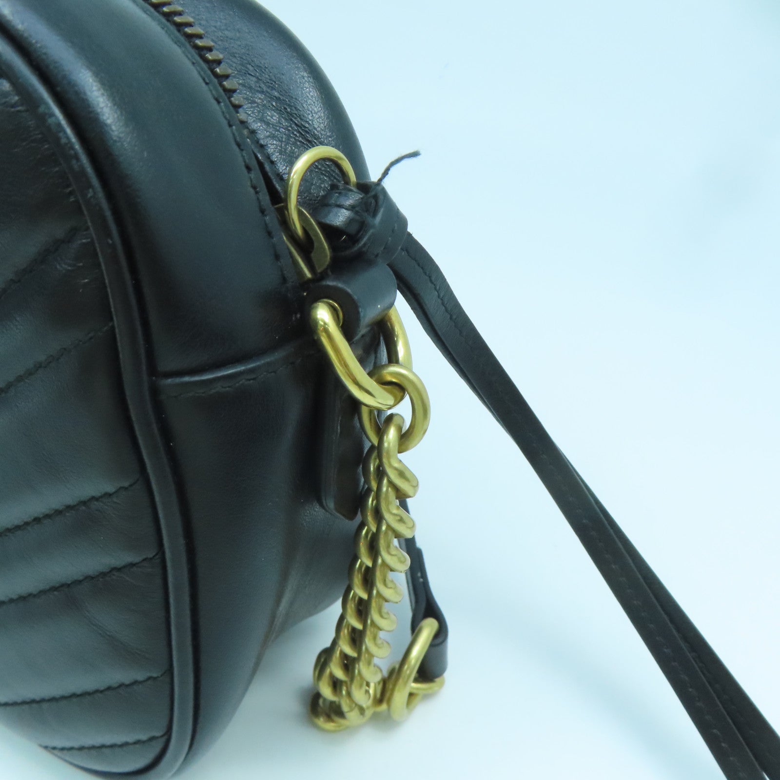 GUCCI Calfskin Leather GG Marmont Gold Buckle Shoulder Bag Black