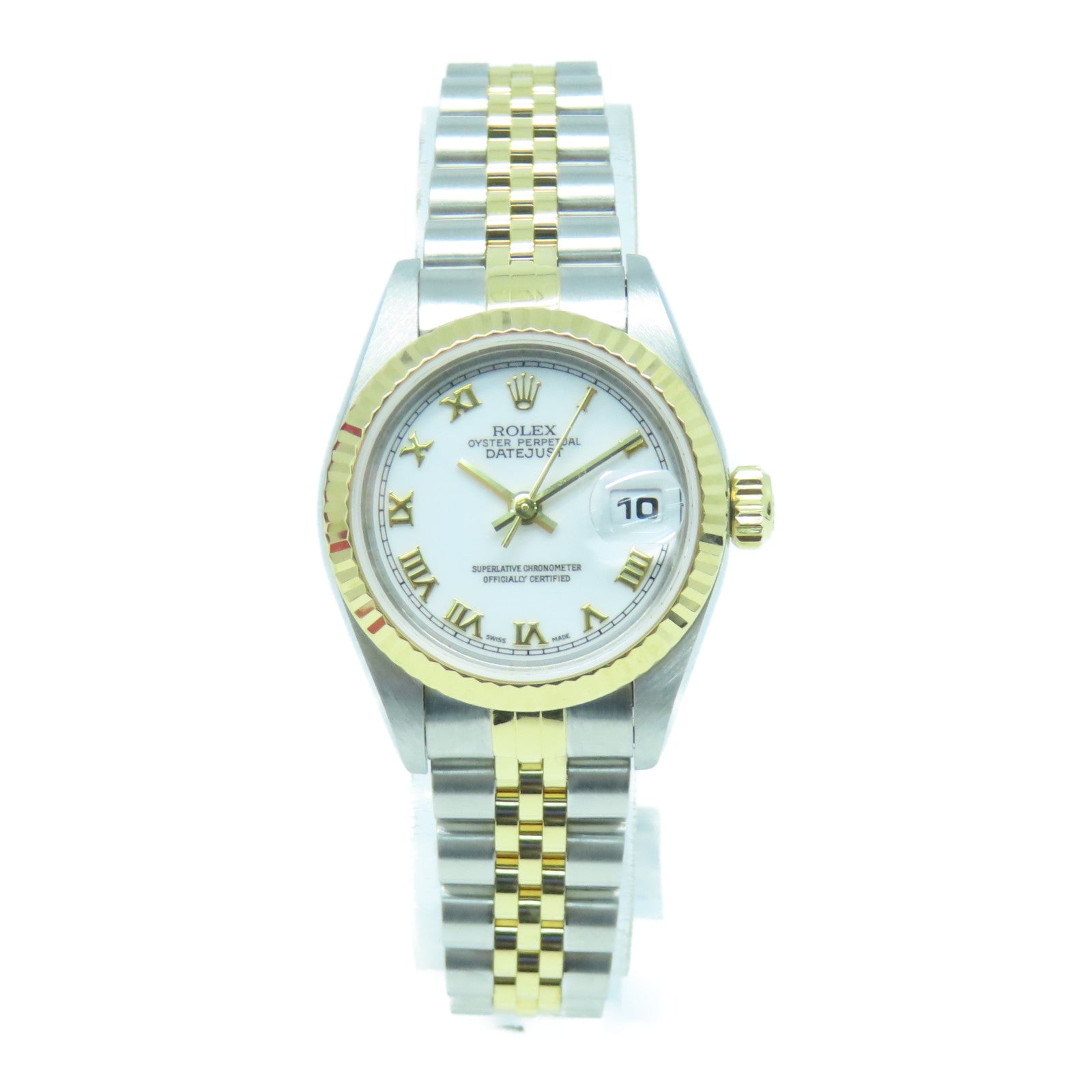 ROLEX Datejust 18K Yellow Gold/Stainless Steel Watch Automatic Movement White