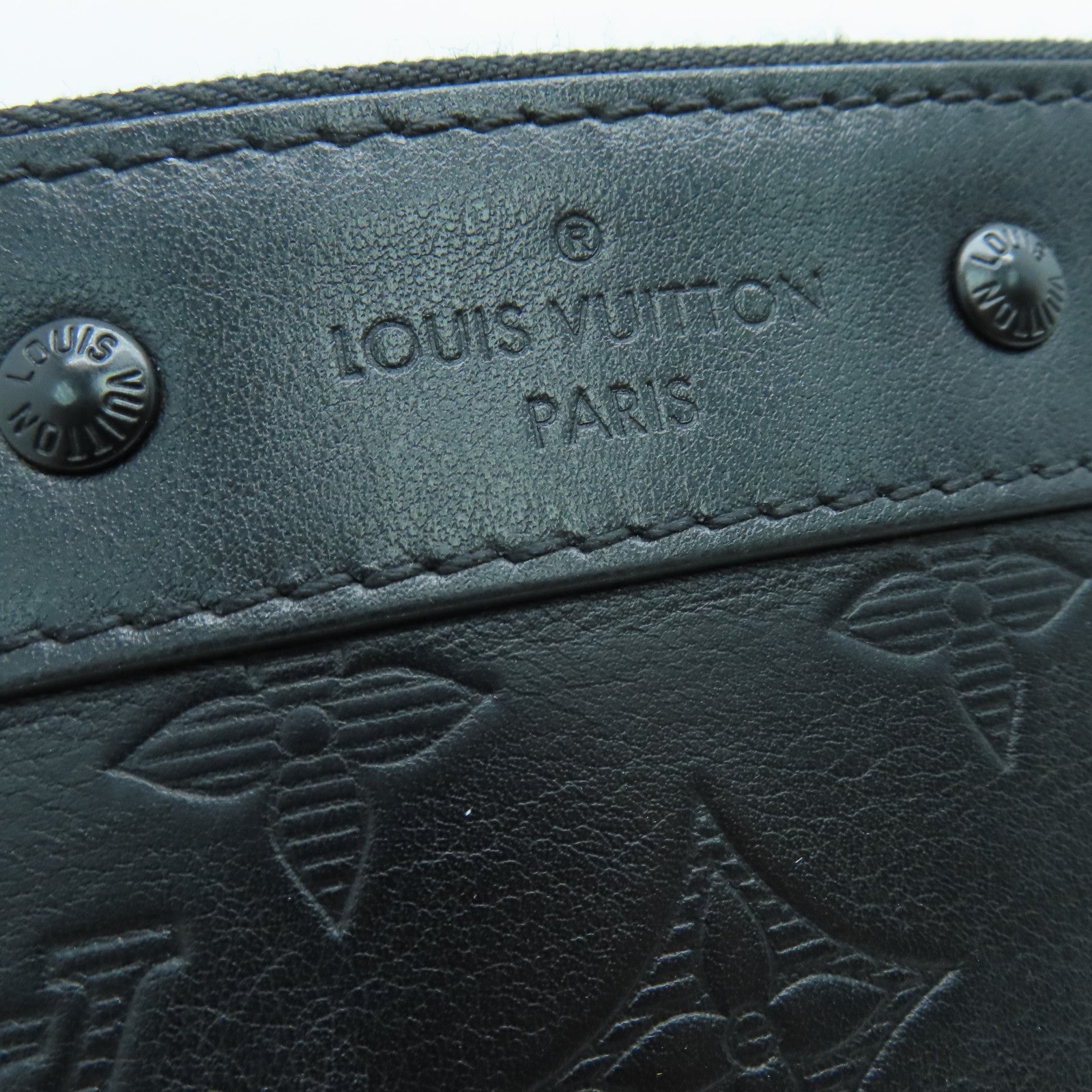 LOUIS VUITTON Monogram Shadow Pochette To-Go Clutch Black Buckle Black