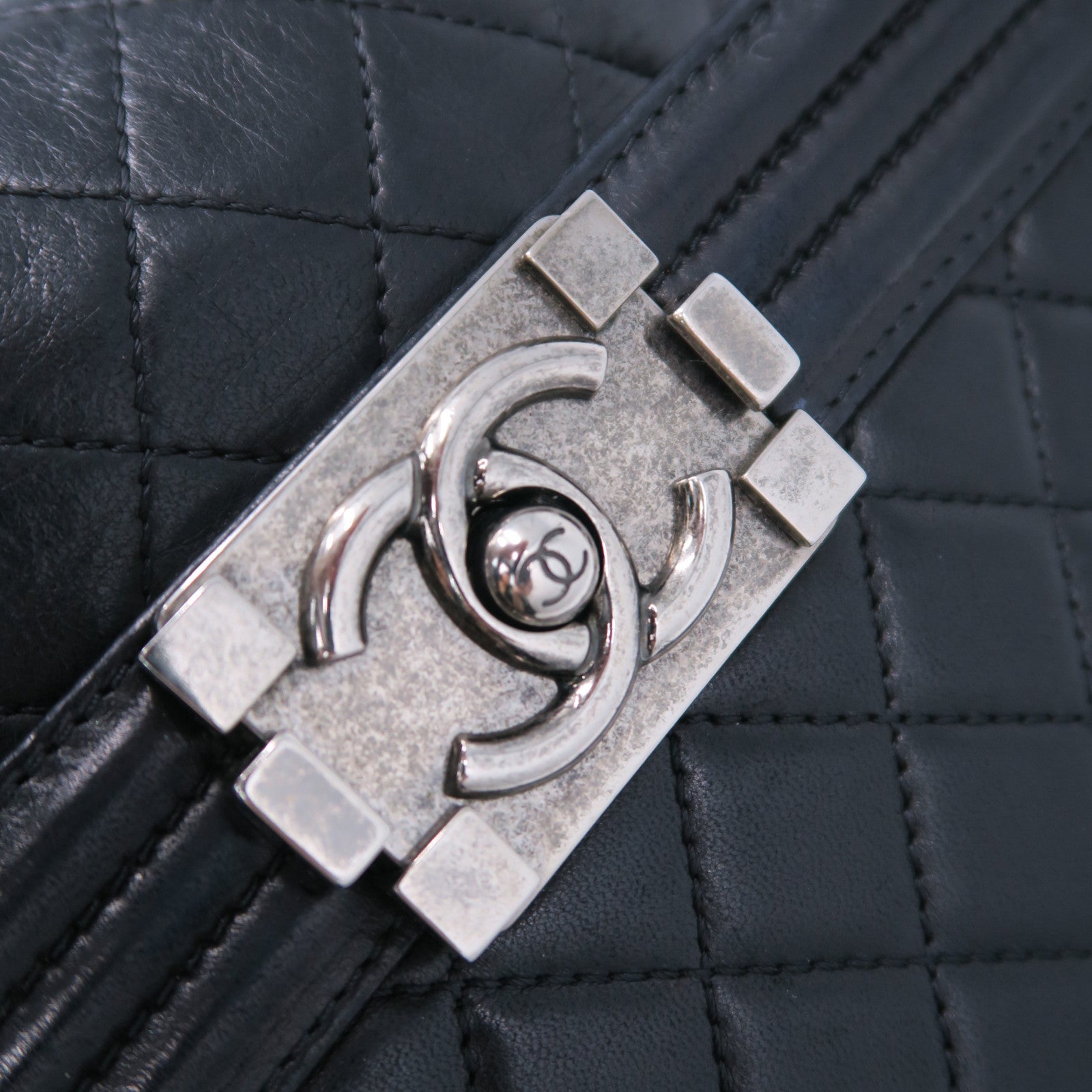 CHANEL 菱格羊皮皮革Chain Shoulder Bag銀扣肩背袋黑色