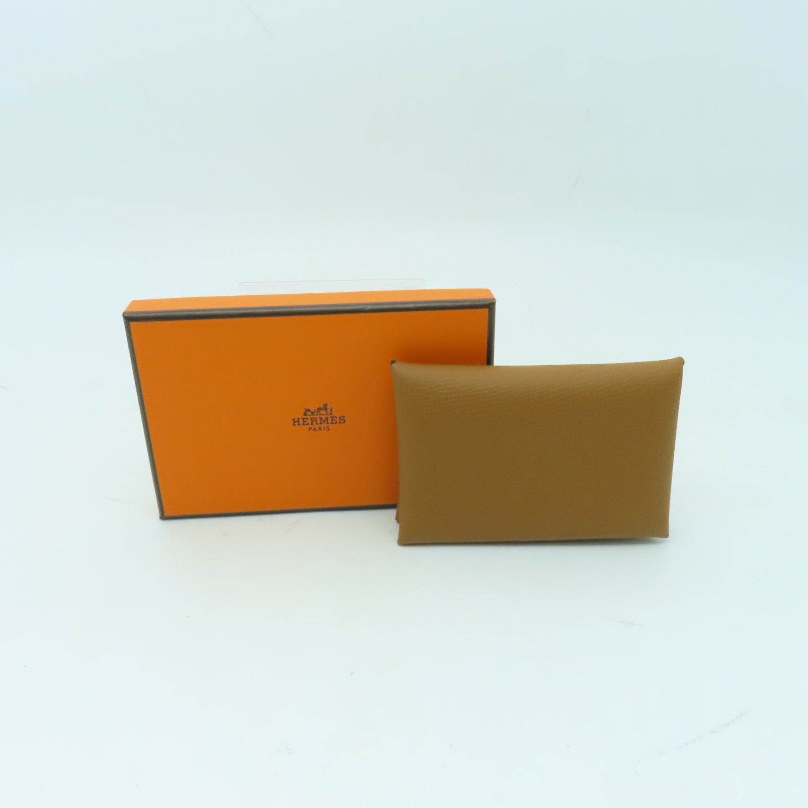 HERMES Epsom皮革Calvi銀扣卡片套啡色