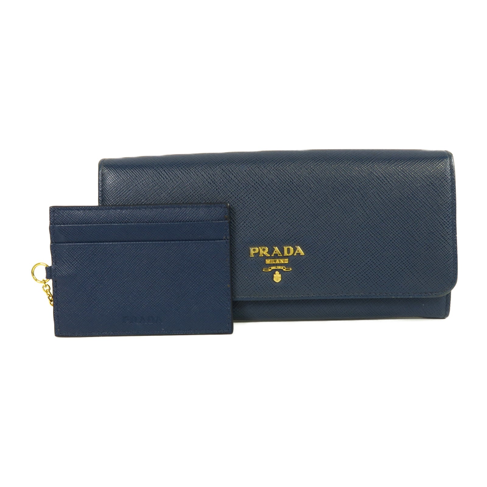 PRADA Saffiano皮革Long Wallet金扣長錢包藍色