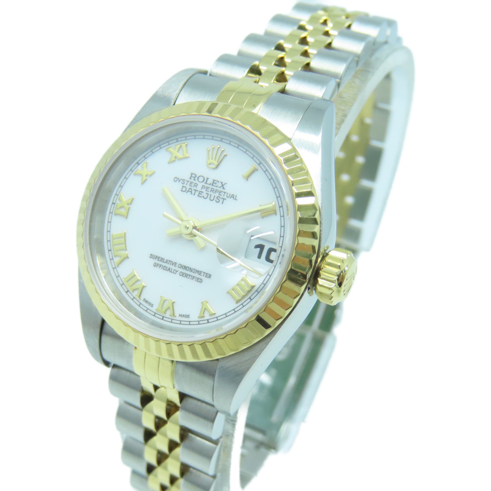 ROLEX Datejust 18K Yellow Gold/Stainless Steel Watch Automatic Movement White