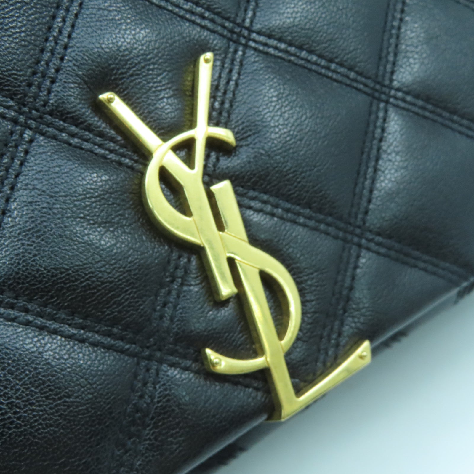 SAINT LAURENT Leather Shoulder Bag Gold Buckle Black