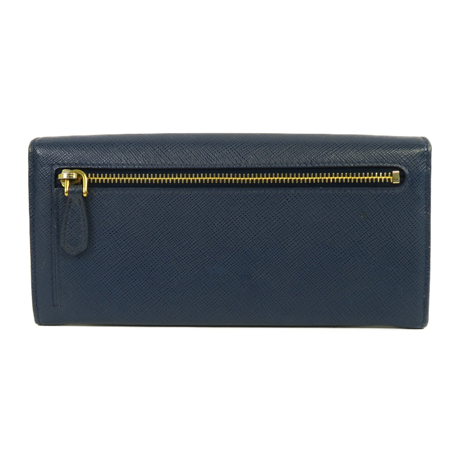PRADA Saffiano皮革Long Wallet金扣長錢包藍色