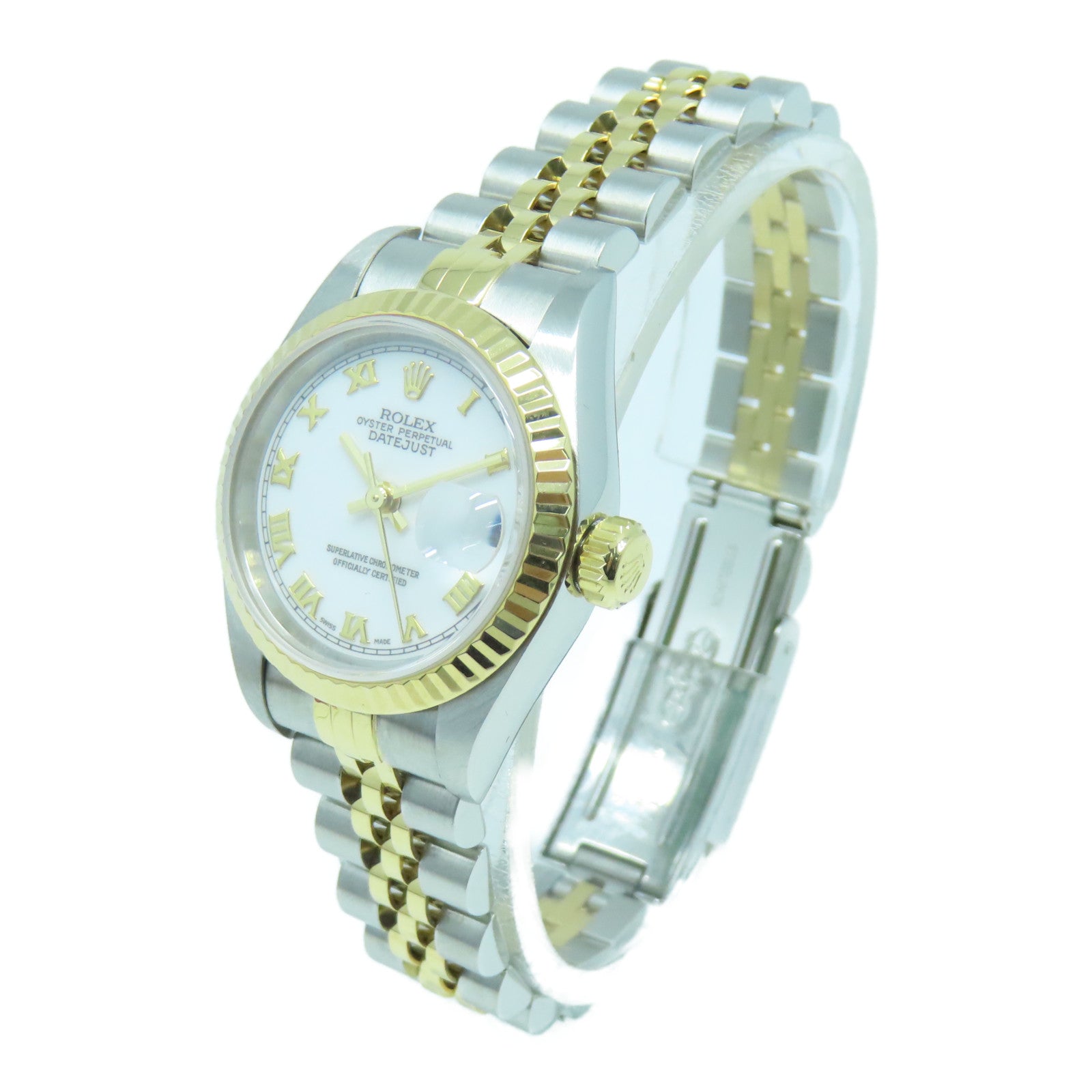ROLEX Datejust 18K Yellow Gold/Stainless Steel Watch Automatic Movement White