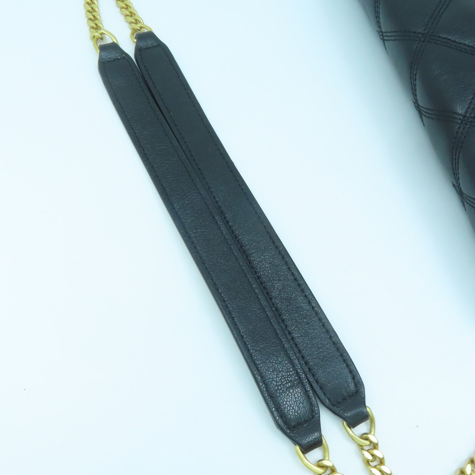 SAINT LAURENT Leather Shoulder Bag Gold Buckle Black