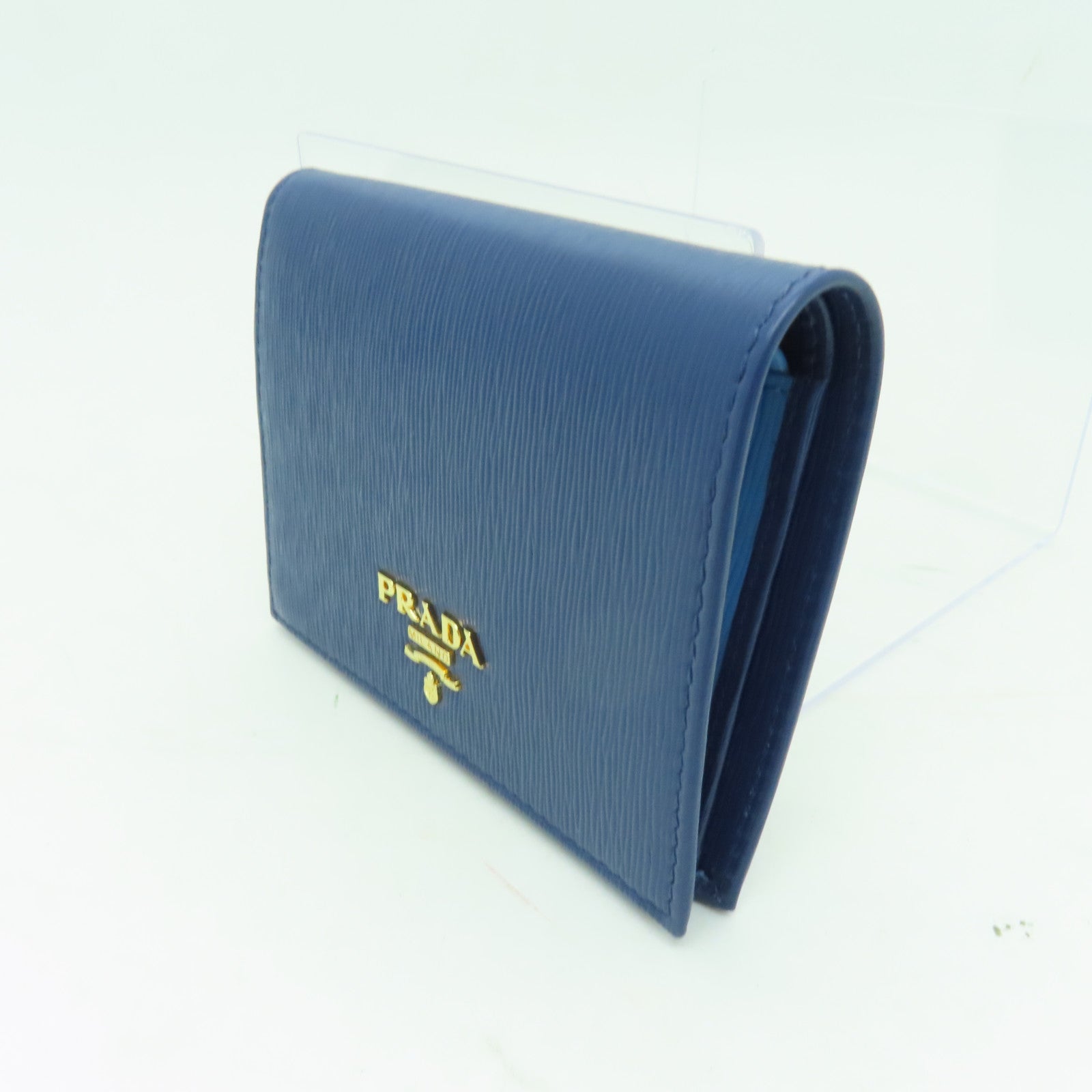 PRADA 牛皮皮革Wallet金扣錢包藍色