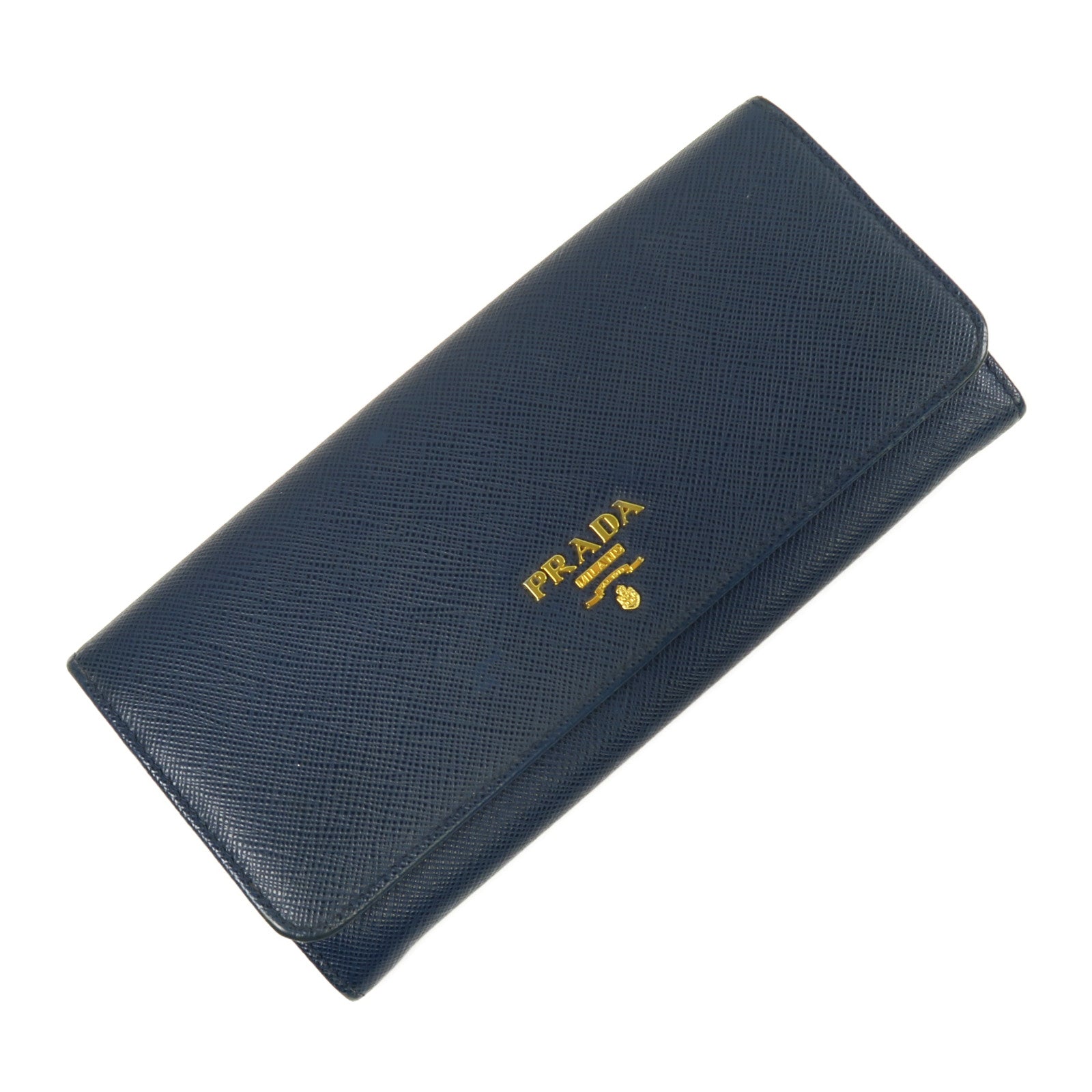 PRADA Saffiano皮革Long Wallet金扣長錢包藍色