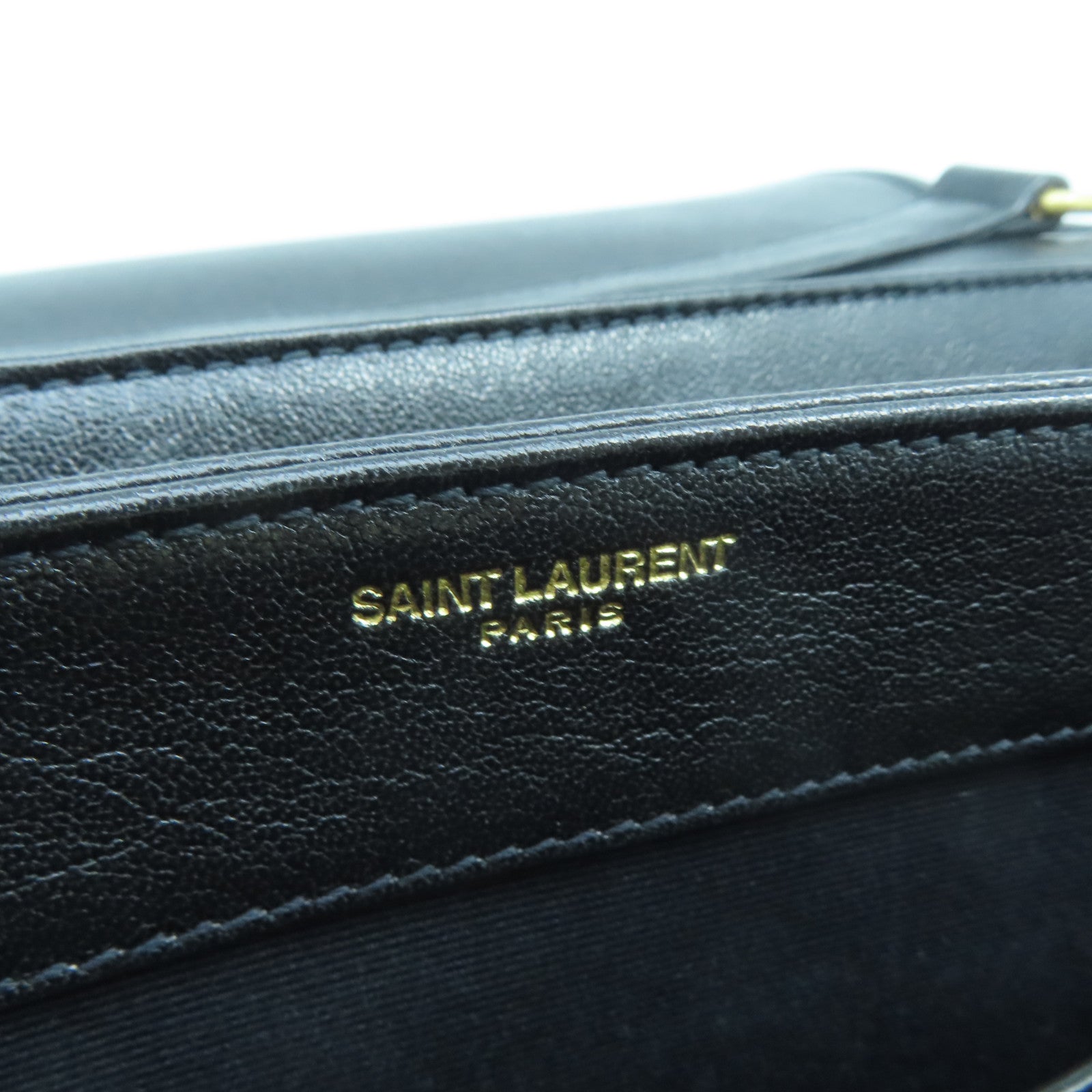 SAINT LAURENT Leather Shoulder Bag Gold Buckle Black