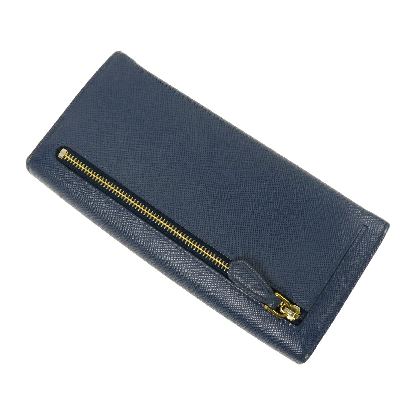 PRADA Saffiano皮革Long Wallet金扣長錢包藍色