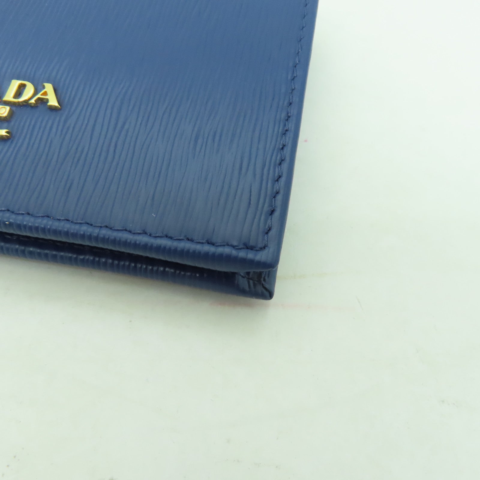 PRADA 牛皮皮革Wallet金扣錢包藍色