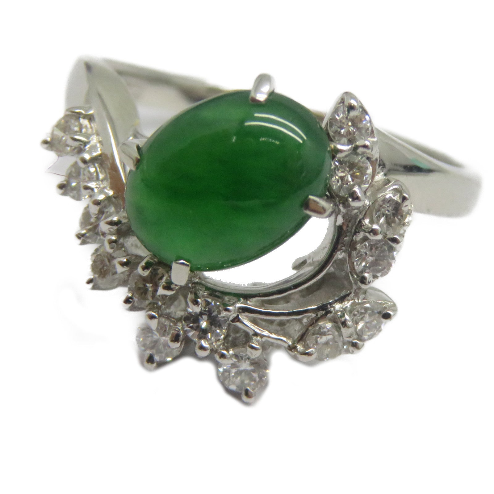 JEWELRY PT900鉑金Jade Diamond Ring 1.402ct翡翠/0.30ct鑽石戒指US#6.25