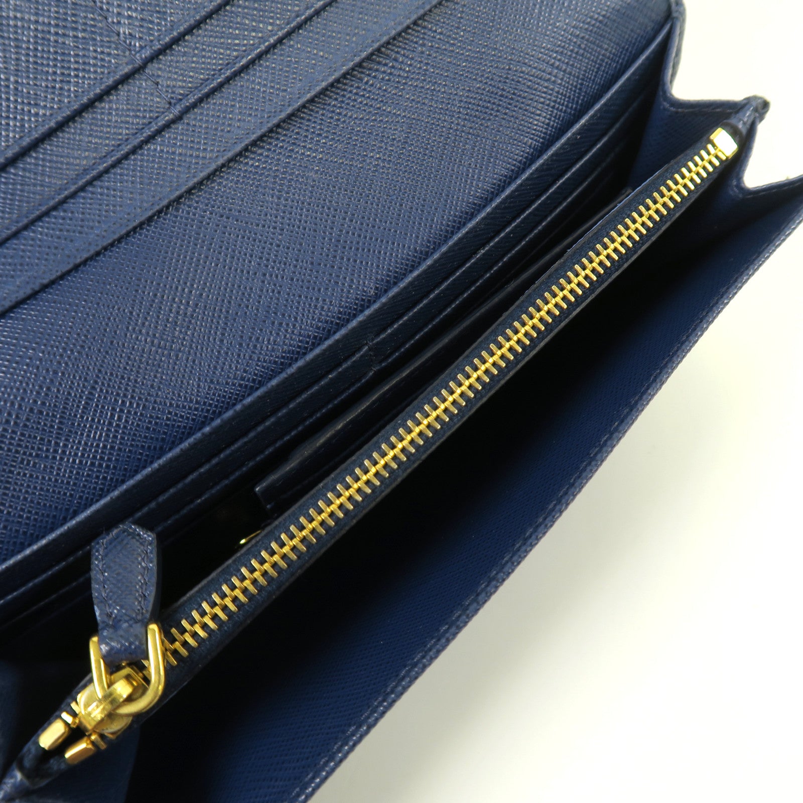 PRADA Saffiano皮革Long Wallet金扣長錢包藍色