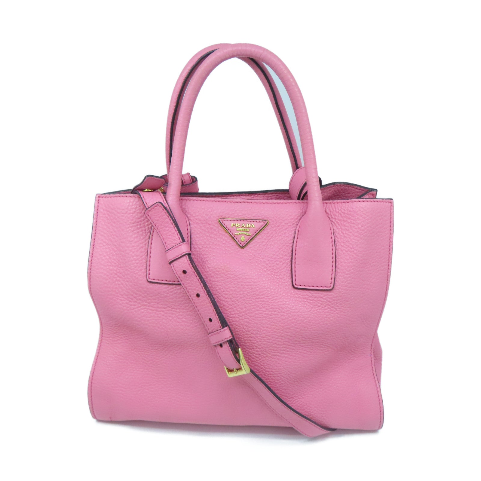 PRADA cowhide leather 2 Way Shoulder gold buckle handle shoulder bag pink