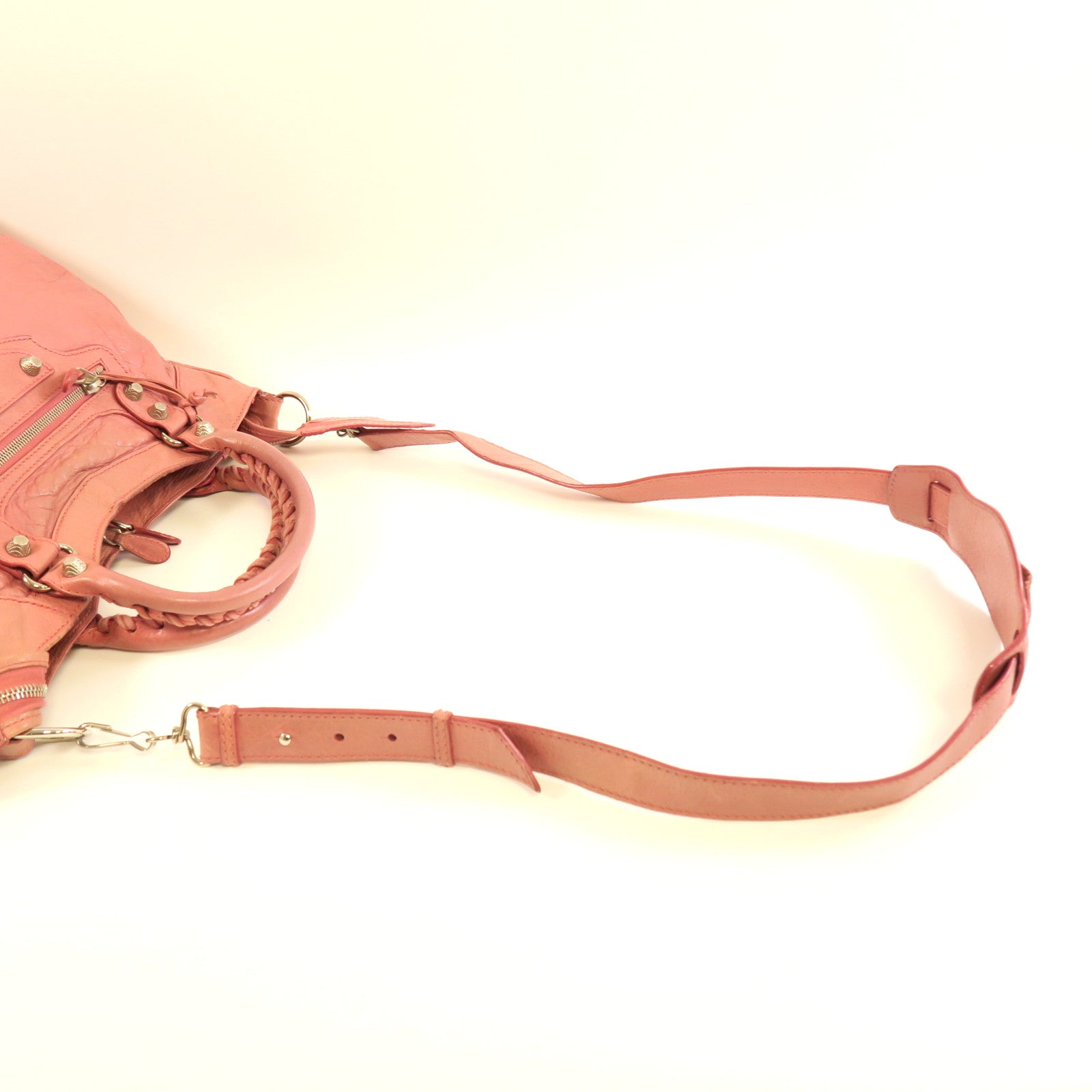 BALENCIAGA 皮革Gaint Velo銀扣手挽肩背兩用袋粉紅色