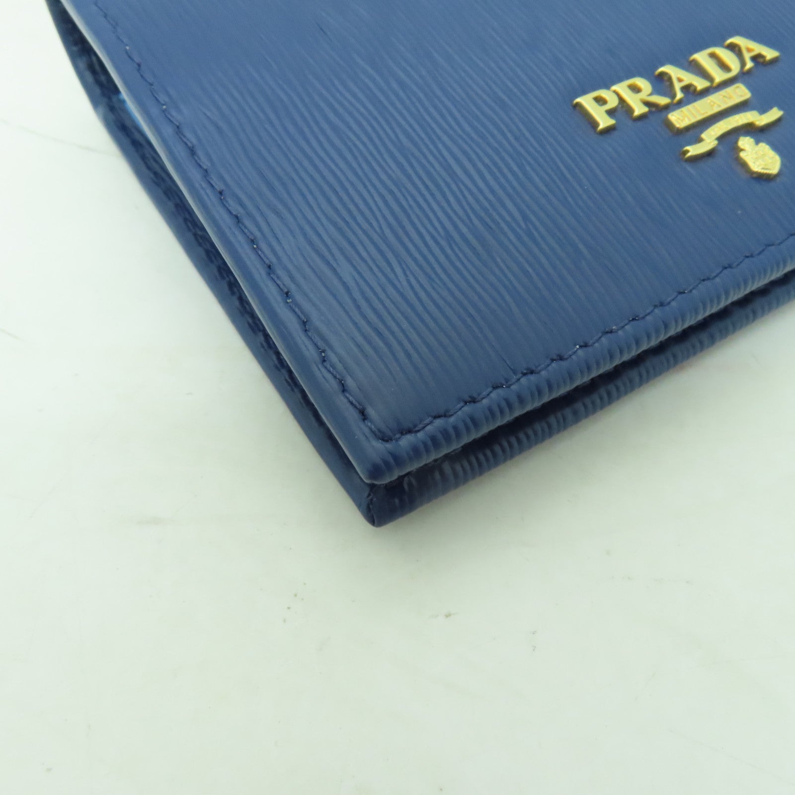 PRADA 牛皮皮革Wallet金扣錢包藍色