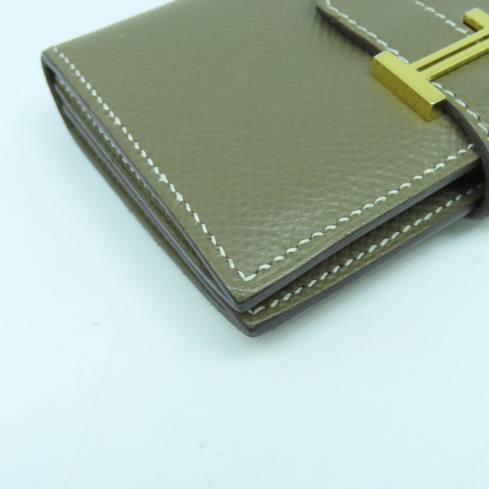 HERMES Epsom皮革Bearn Card Case金扣卡片套Etoupe大象灰色