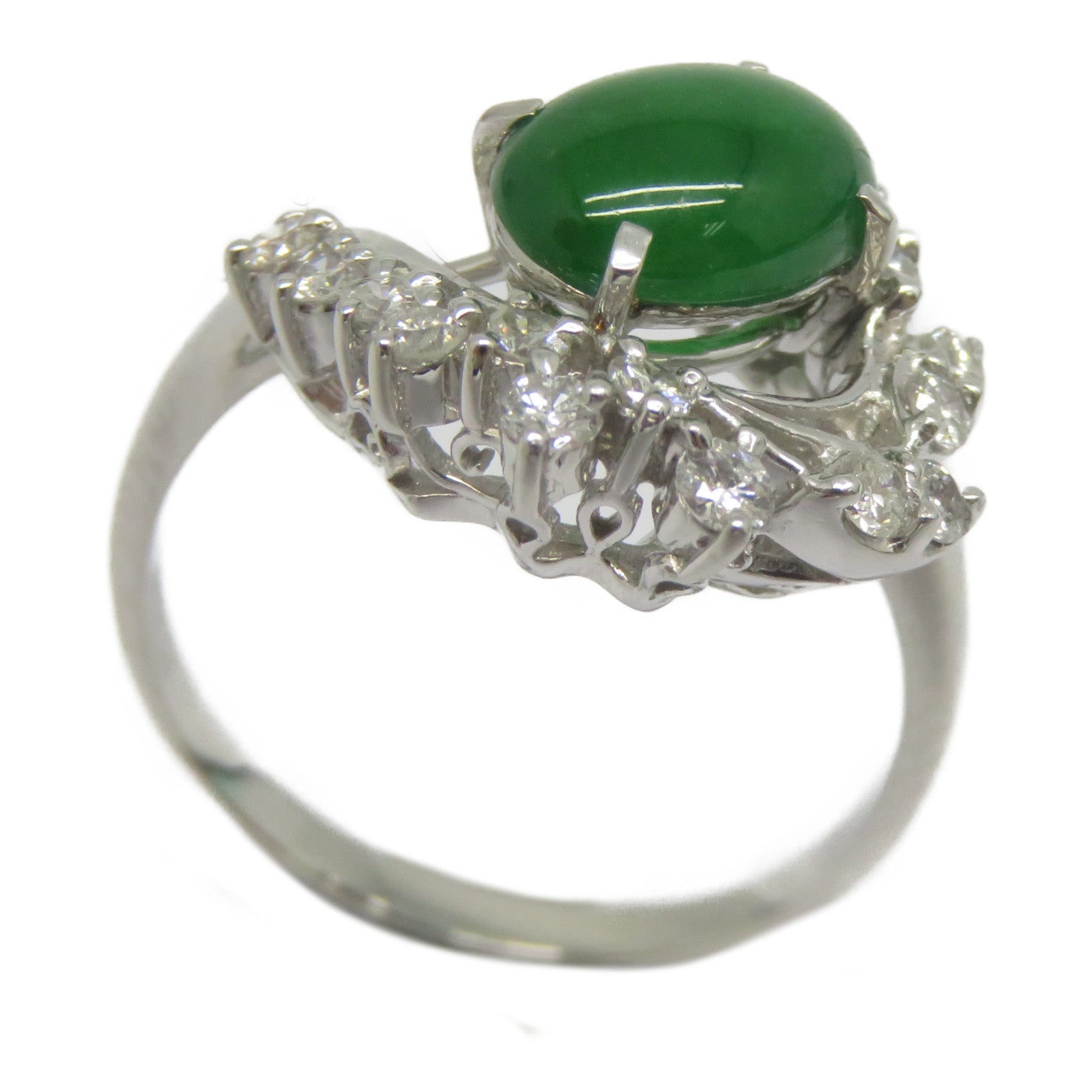 JEWELRY PT900鉑金Jade Diamond Ring 1.402ct翡翠/0.30ct鑽石戒指US#6.25