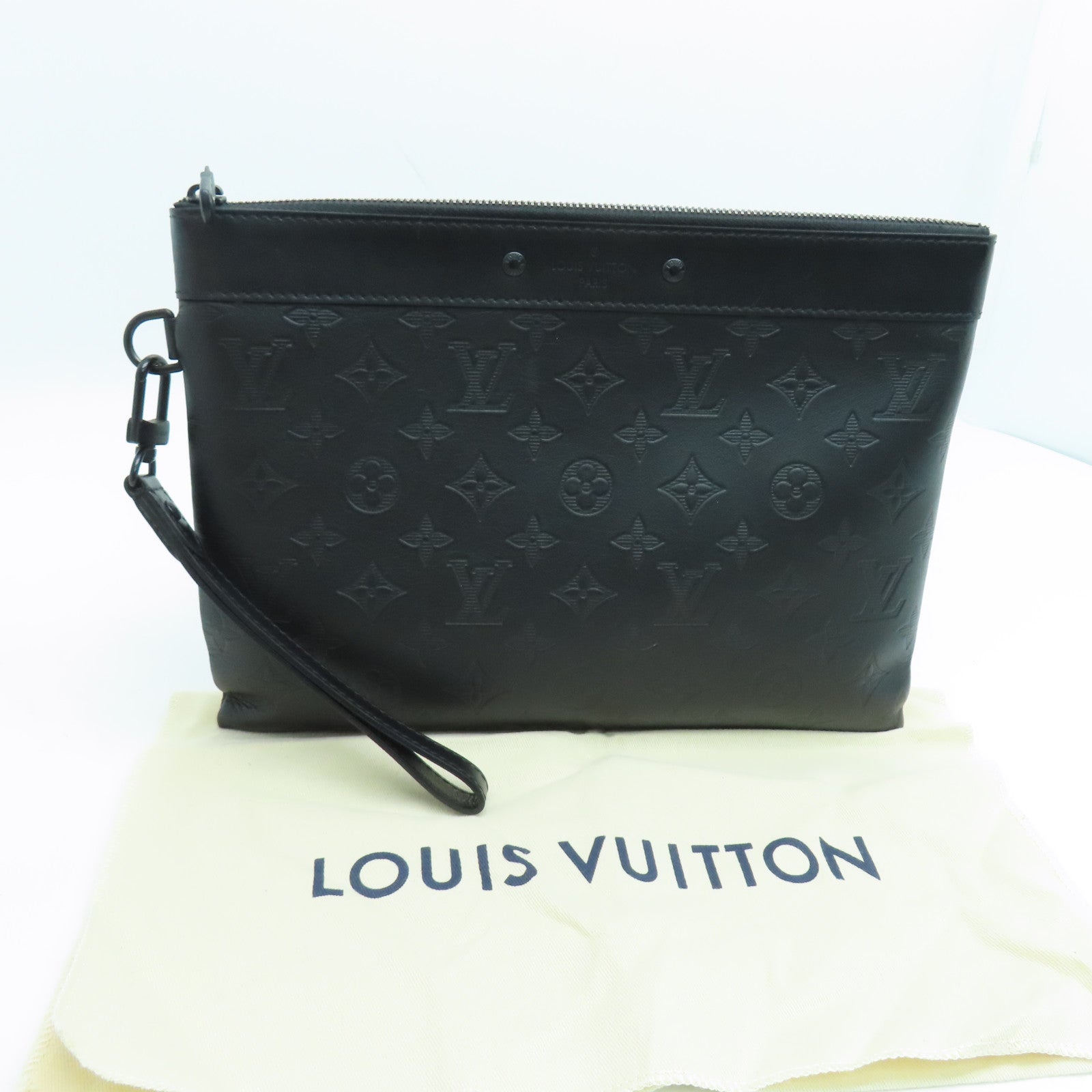 LOUIS VUITTON Monogram Shadow Pochette To-Go Clutch Black Buckle Black
