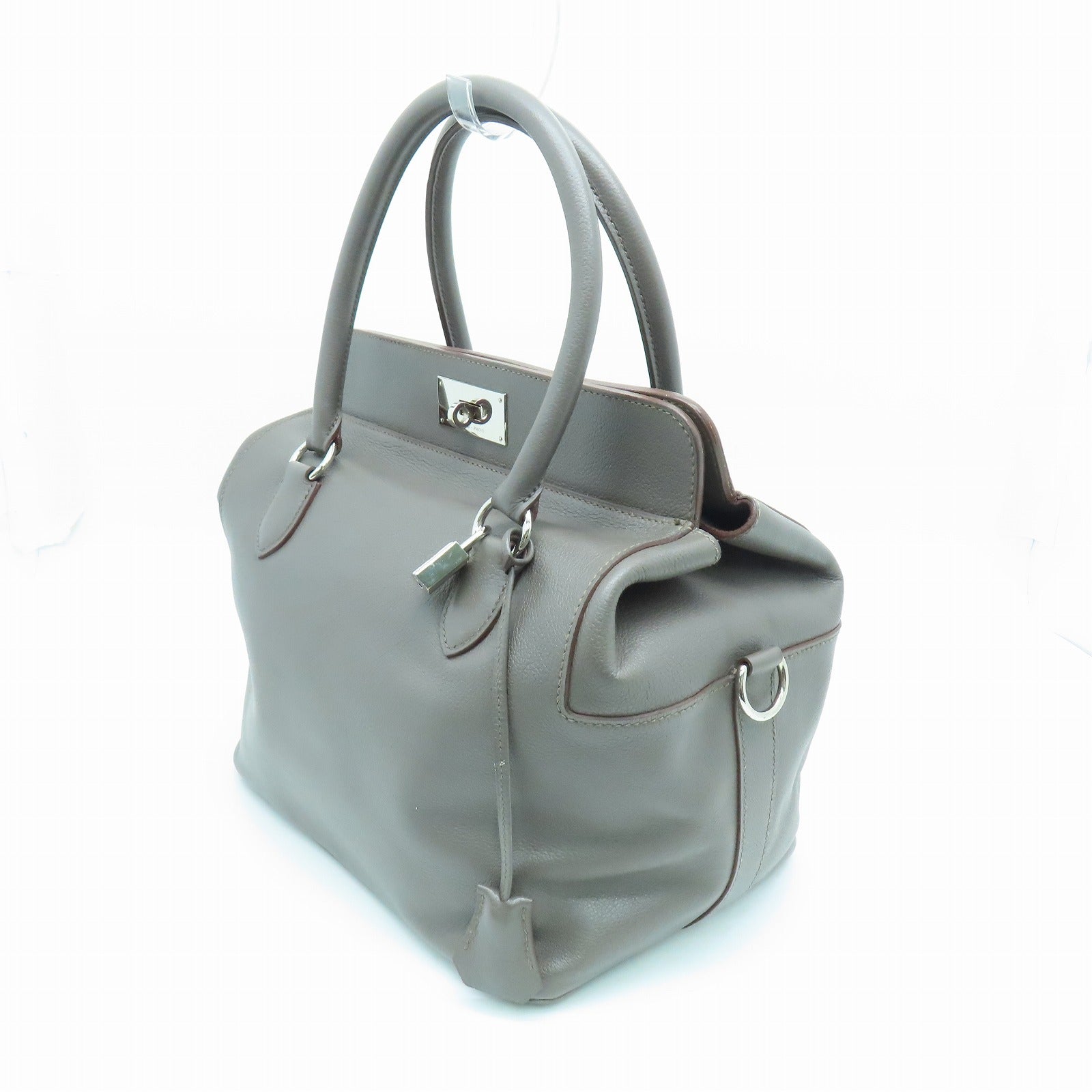 HERMES Evercolor Leather Toolbox 26 Silver Buckle Handle Shoulder Backpack Tin Gray