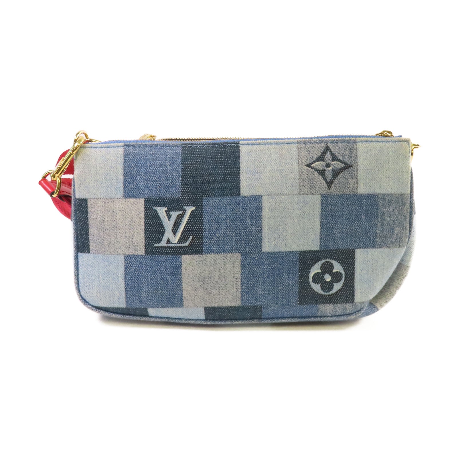 LOUIS VUITTON Monogram Denim Patchwork Multi Pochette Accessoires Shoulder Bag金扣肩背袋藍色/紅色