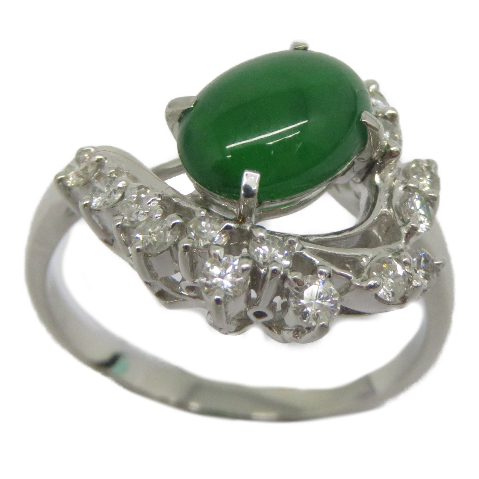 JEWELRY PT900鉑金Jade Diamond Ring 1.402ct翡翠/0.30ct鑽石戒指US#6.25