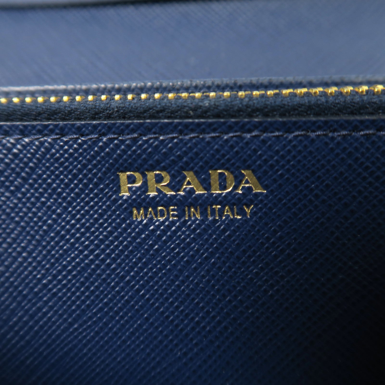 PRADA Saffiano皮革Long Wallet金扣長錢包藍色