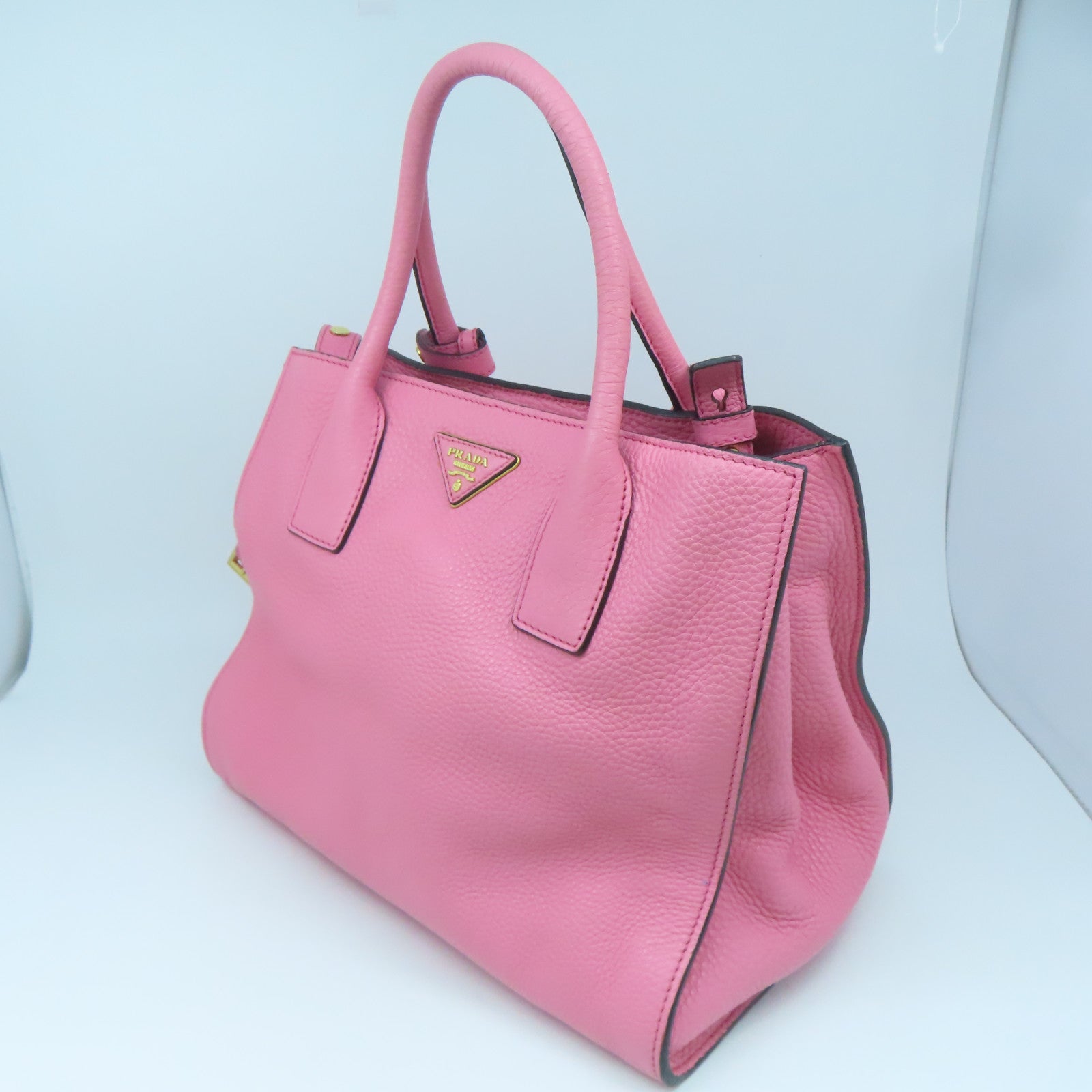 PRADA cowhide leather 2 Way Shoulder gold buckle handle shoulder bag pink