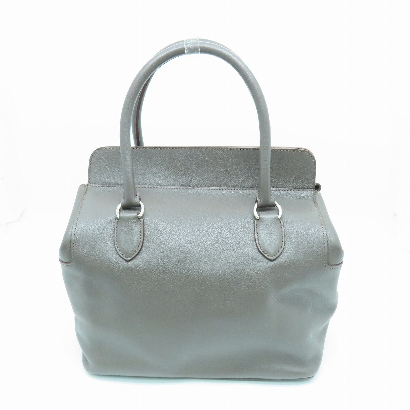 HERMES Evercolor Leather Toolbox 26 Silver Buckle Handle Shoulder Backpack Tin Gray