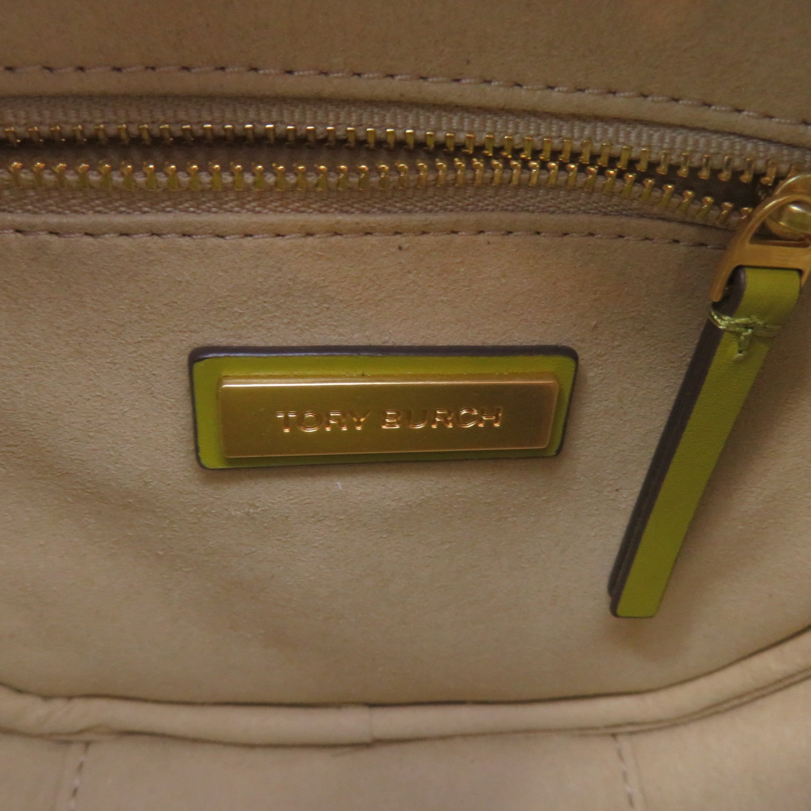 Tory Burch Leather Shoulder Bag Apricot/Green