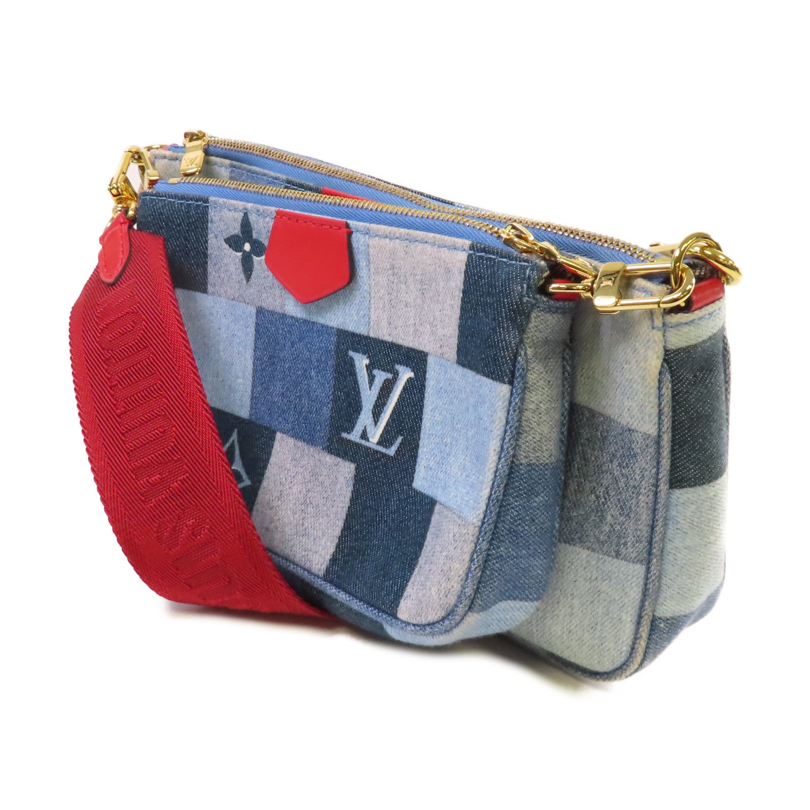 LOUIS VUITTON Monogram Denim Patchwork Multi Pochette Accessoires Shoulder Bag金扣肩背袋藍色/紅色