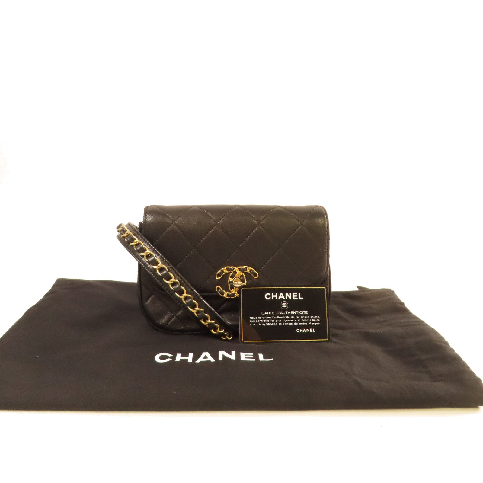 CHANEL 菱格牛皮皮革Waist Bag金扣腰包黑色
