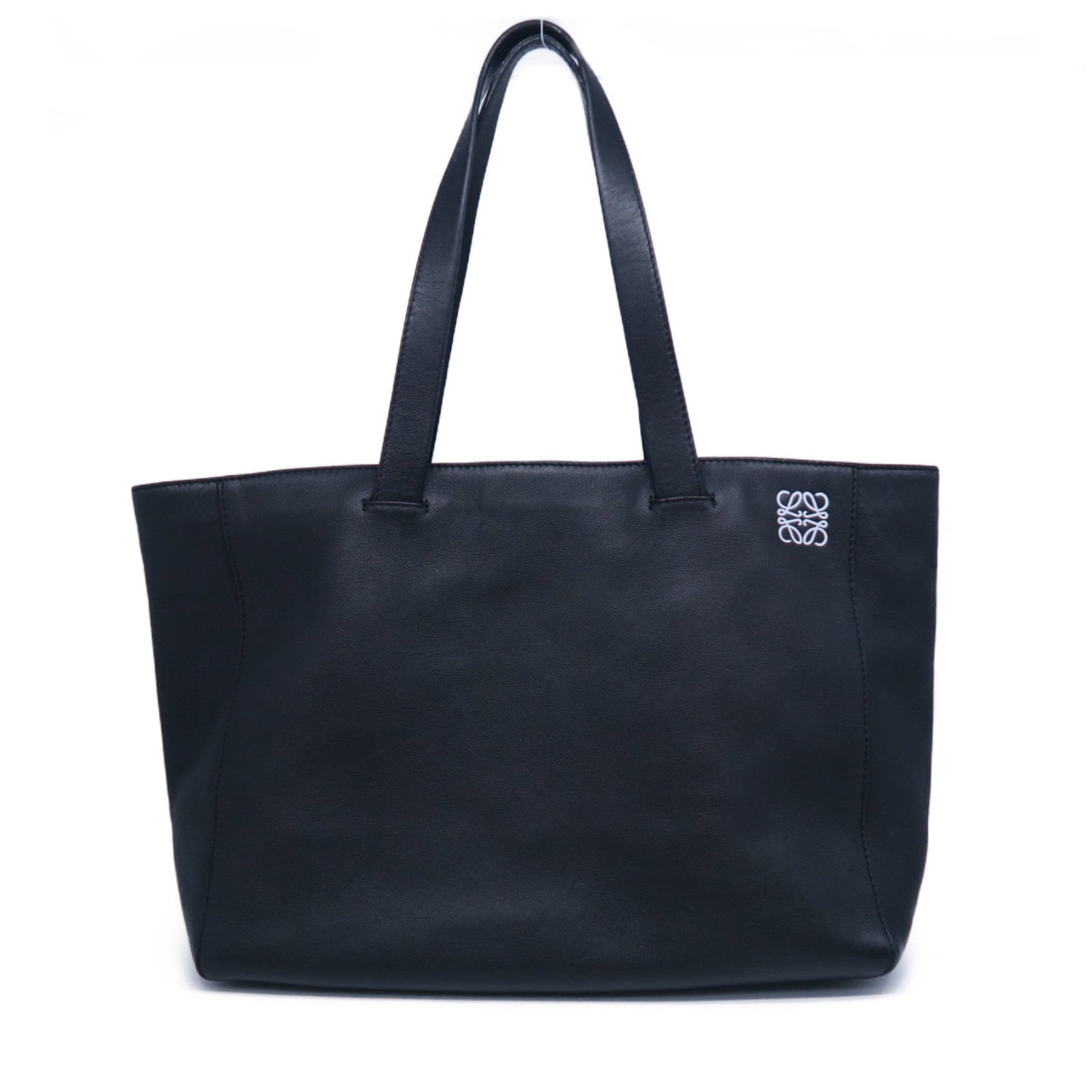 LOEWE 牛皮皮革Tote Bag銀扣肩背袋黑色
