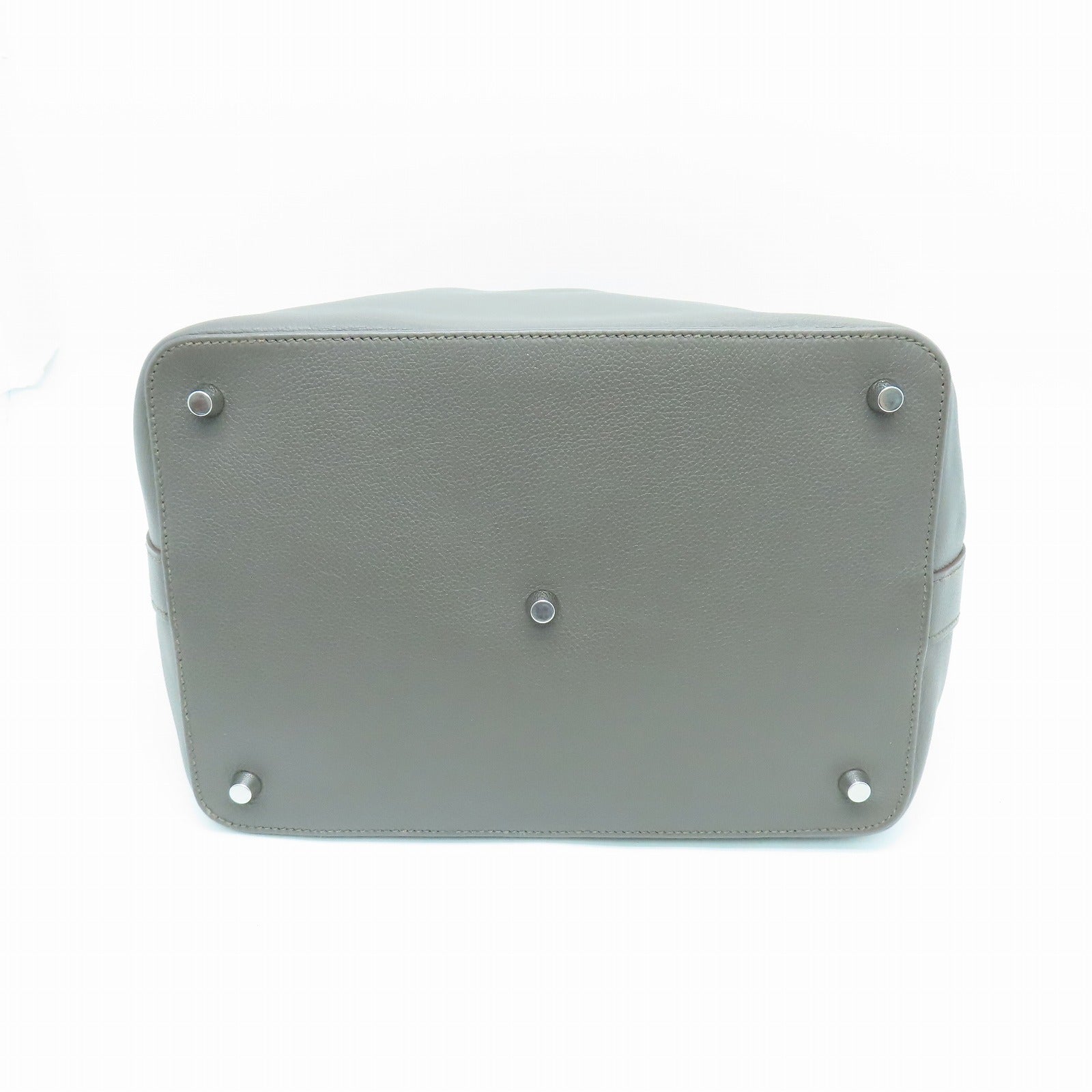 HERMES Evercolor Leather Toolbox 26 Silver Buckle Handle Shoulder Backpack Tin Gray