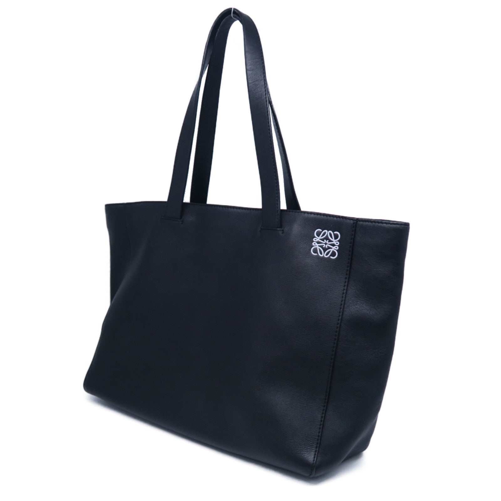 LOEWE 牛皮皮革Tote Bag銀扣肩背袋黑色