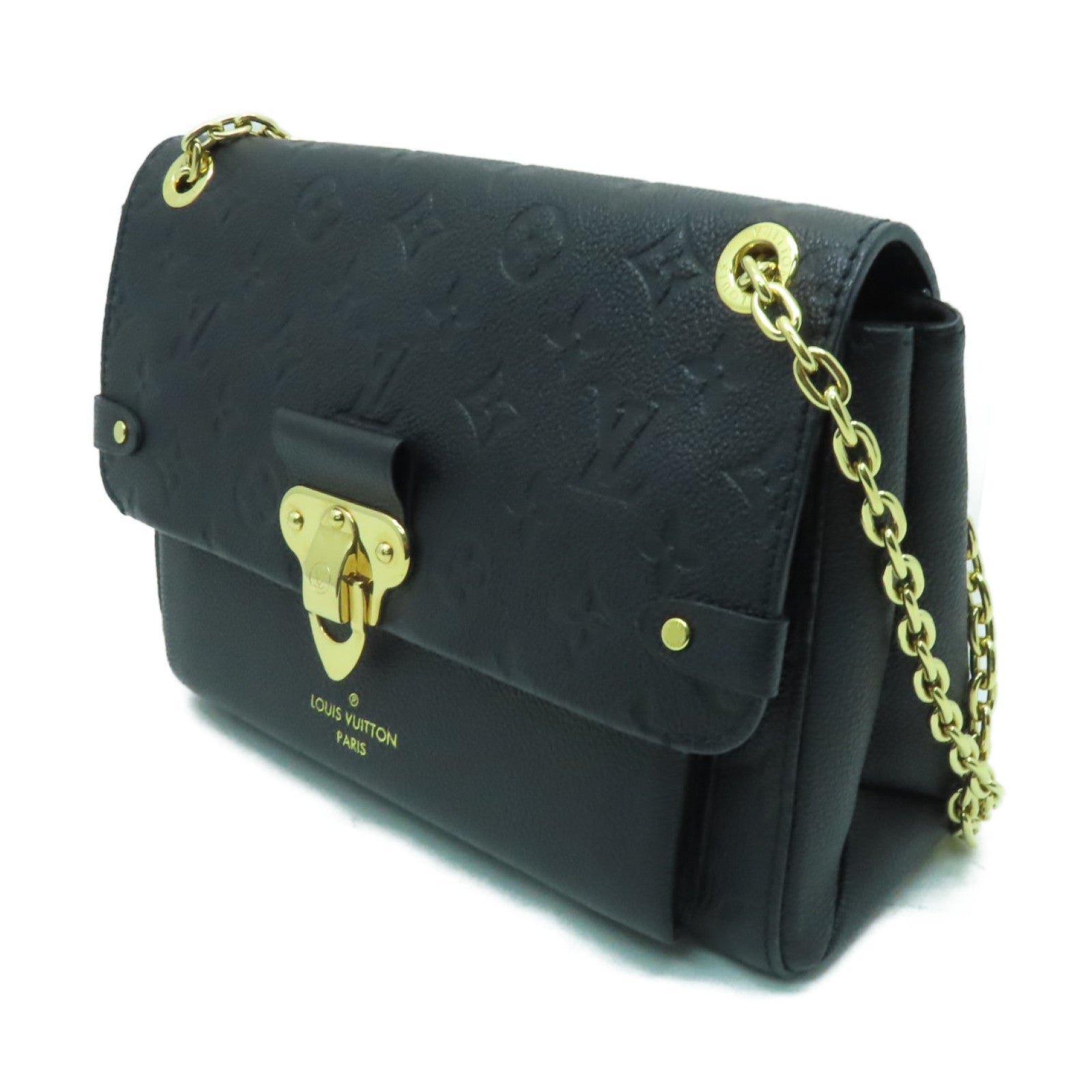 LOUIS VUITTON Monogram Empreinte Vavin PM金扣鏈帶肩背袋深藍色