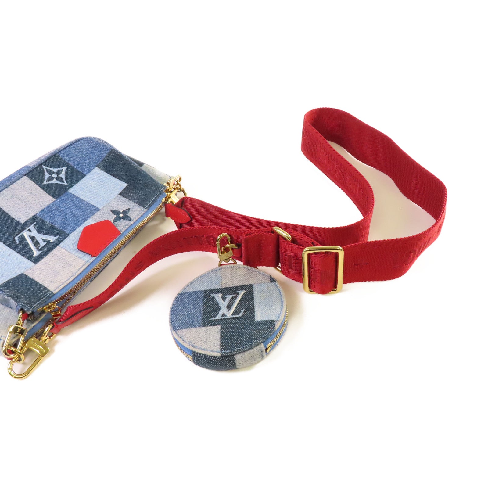 LOUIS VUITTON Monogram Denim Patchwork Multi Pochette Accessoires Shoulder Bag金扣肩背袋藍色/紅色